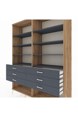 Hyperion Gardrop 8 Raflı 6 Çekmeceli  176x44x221 Çam-Antrasit