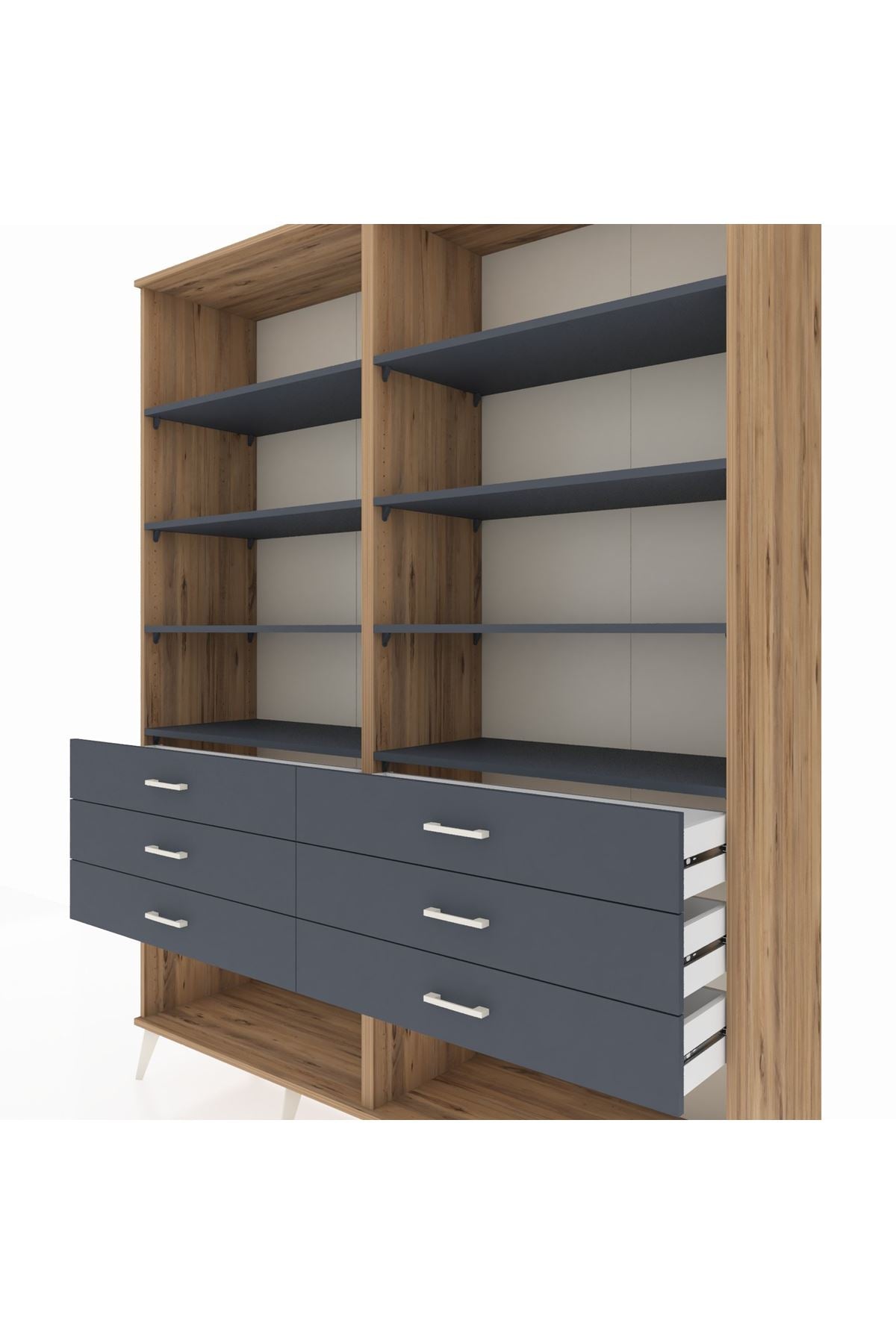 Hyperion Gardrop 8 Raflı 6 Çekmeceli  176x44x221 Çam-Antrasit