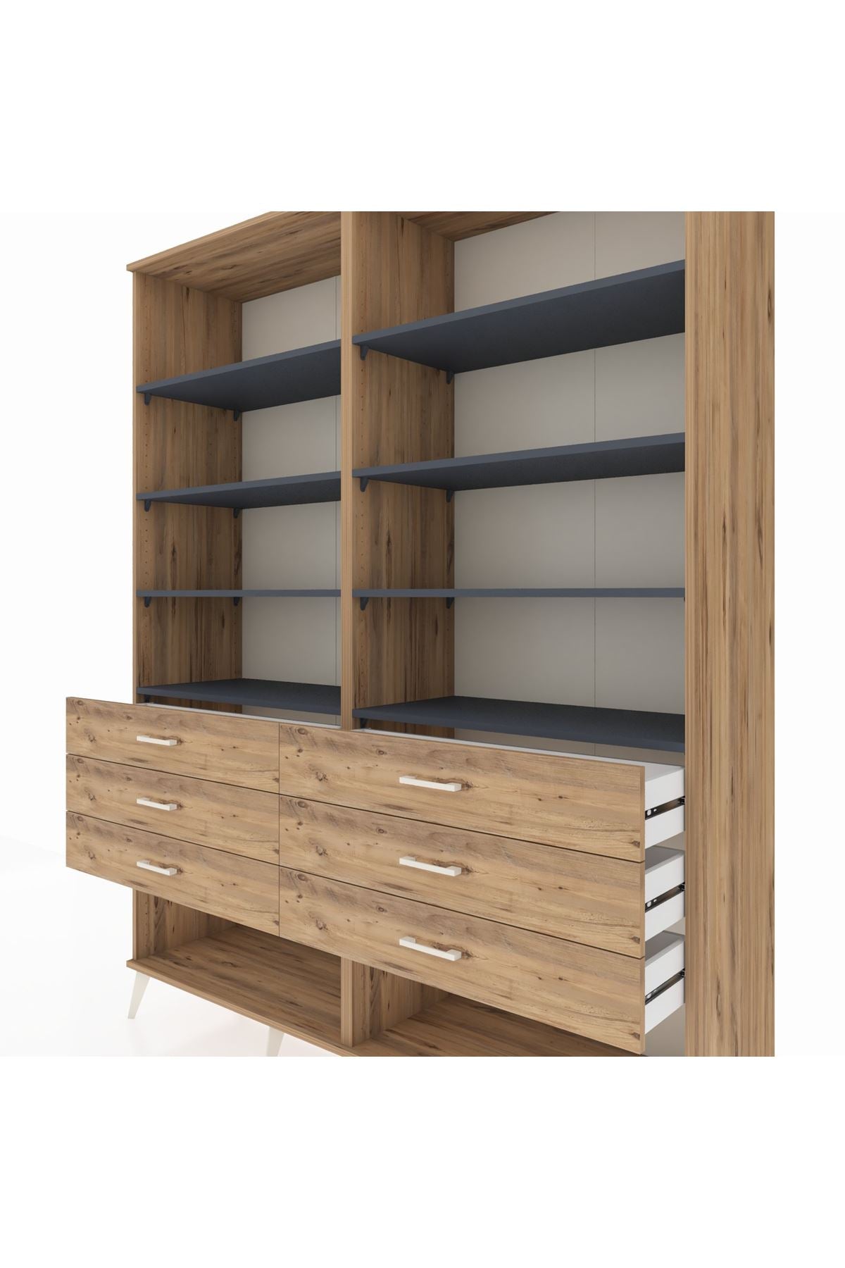Hyperion Gardrop 8 Raflı 6 Çekmeceli  176x44x221 Çam-Antrasit/Çam