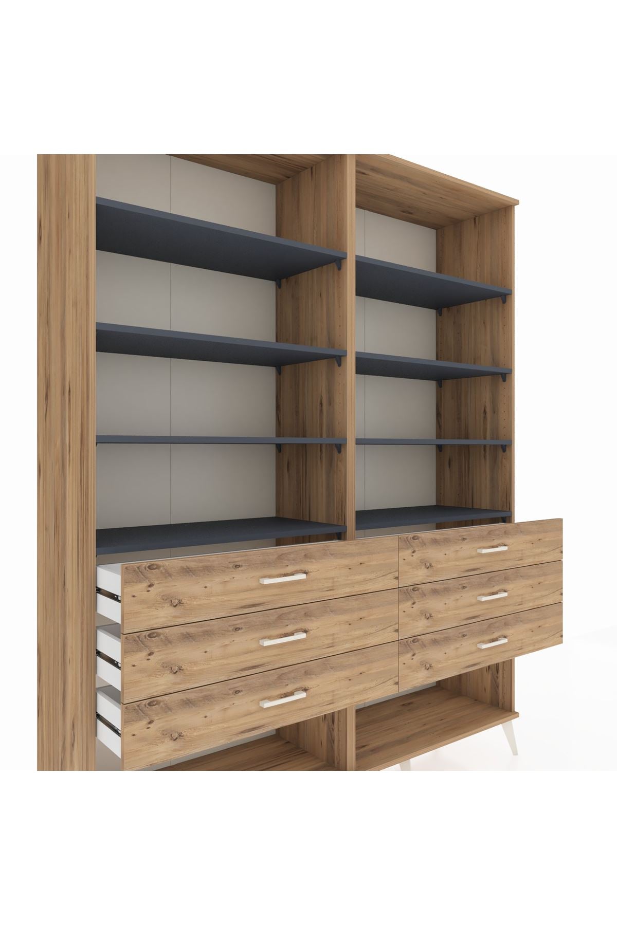 Hyperion Gardrop 8 Raflı 6 Çekmeceli  176x44x221 Çam-Antrasit/Çam