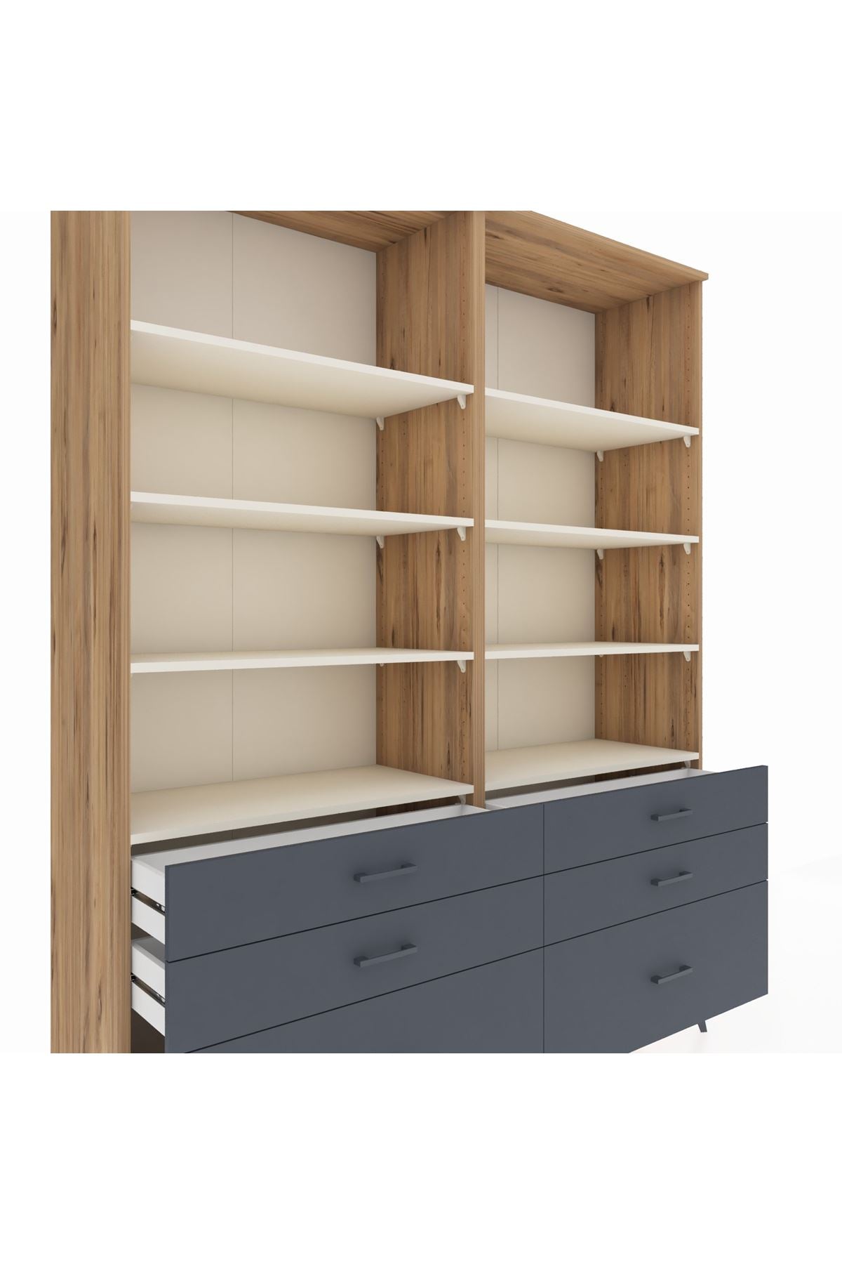 Hyperion Gardrop 8 Raflı 6 Çekmeceli  176x44x221 Çam-Aytaşı/Antrasit