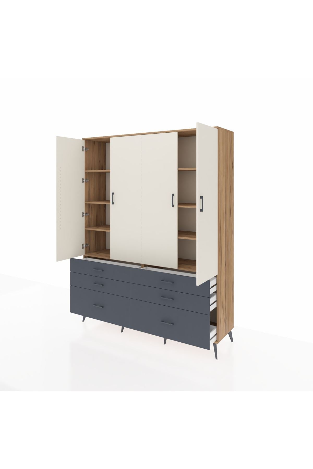 Hyperion Gardrop 8 Raflı 6 Çekmeceli 4 Kapaklı 176x44x221 Çam-Aytaşı/Antrasit