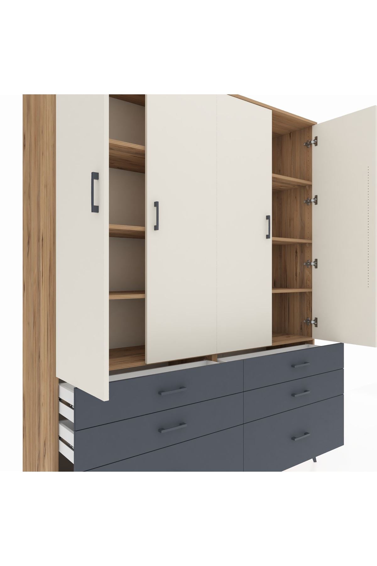 Hyperion Gardrop 8 Raflı 6 Çekmeceli 4 Kapaklı 176x44x221 Çam-Aytaşı/Antrasit