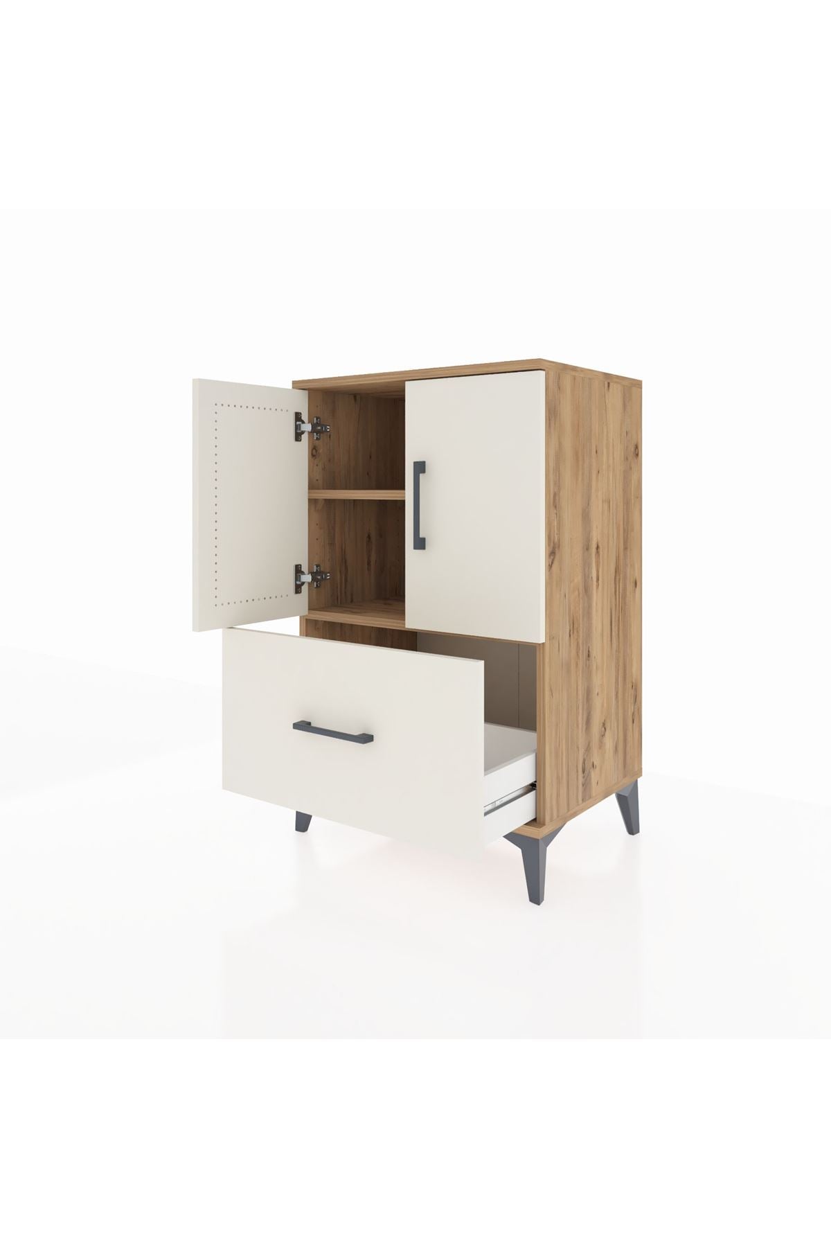 Hyperion Komodin 2 Raflı Tek Çekmeceli 2 Kapaklı 60x44x96 Çam-Aytaşı