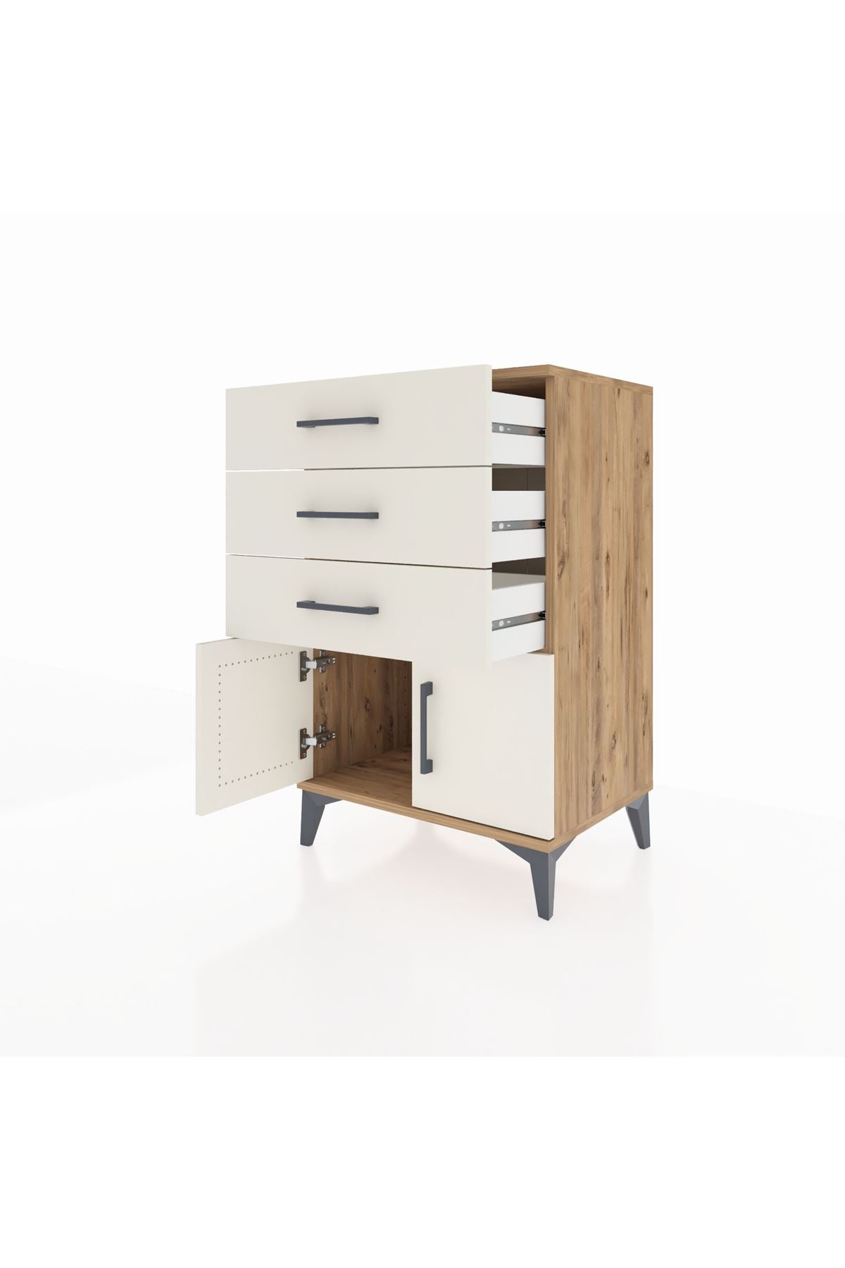 Hyperion Komodin 3 Çekmeceli 2 Kapaklı 60x44x96 Çam-Aytaşı