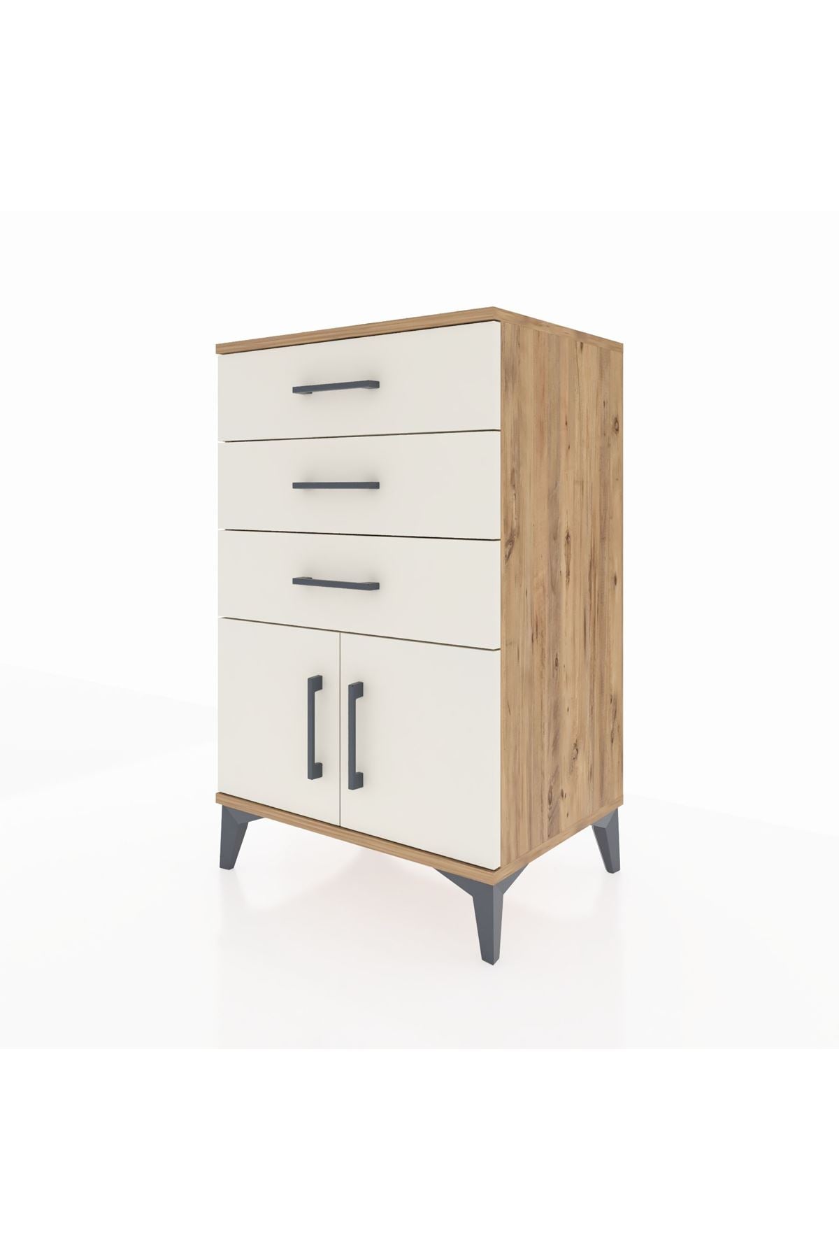 Hyperion Komodin 3 Çekmeceli 2 Kapaklı 60x44x96 Çam-Aytaşı