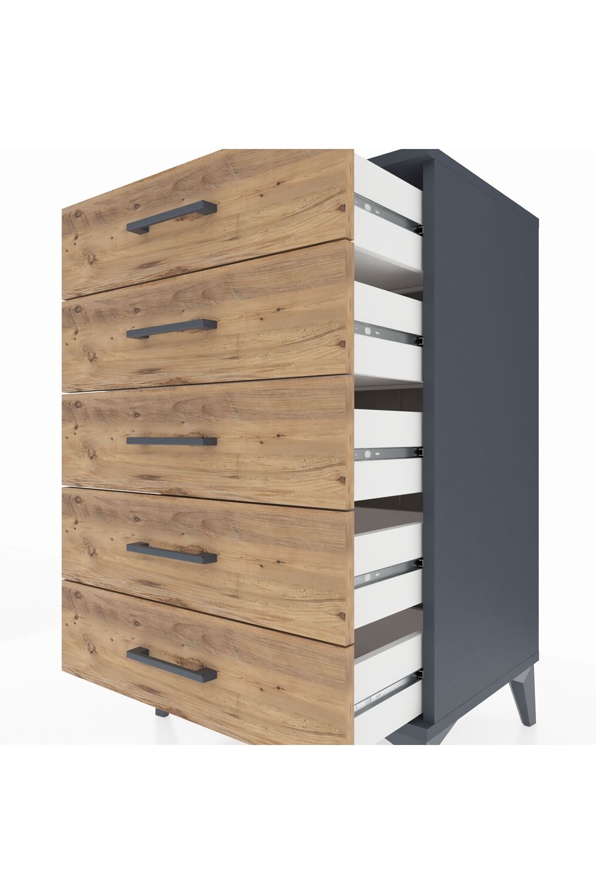 Hyperion Komodin 5 Çekmeceli 60x44x96 Antrasit-Çam