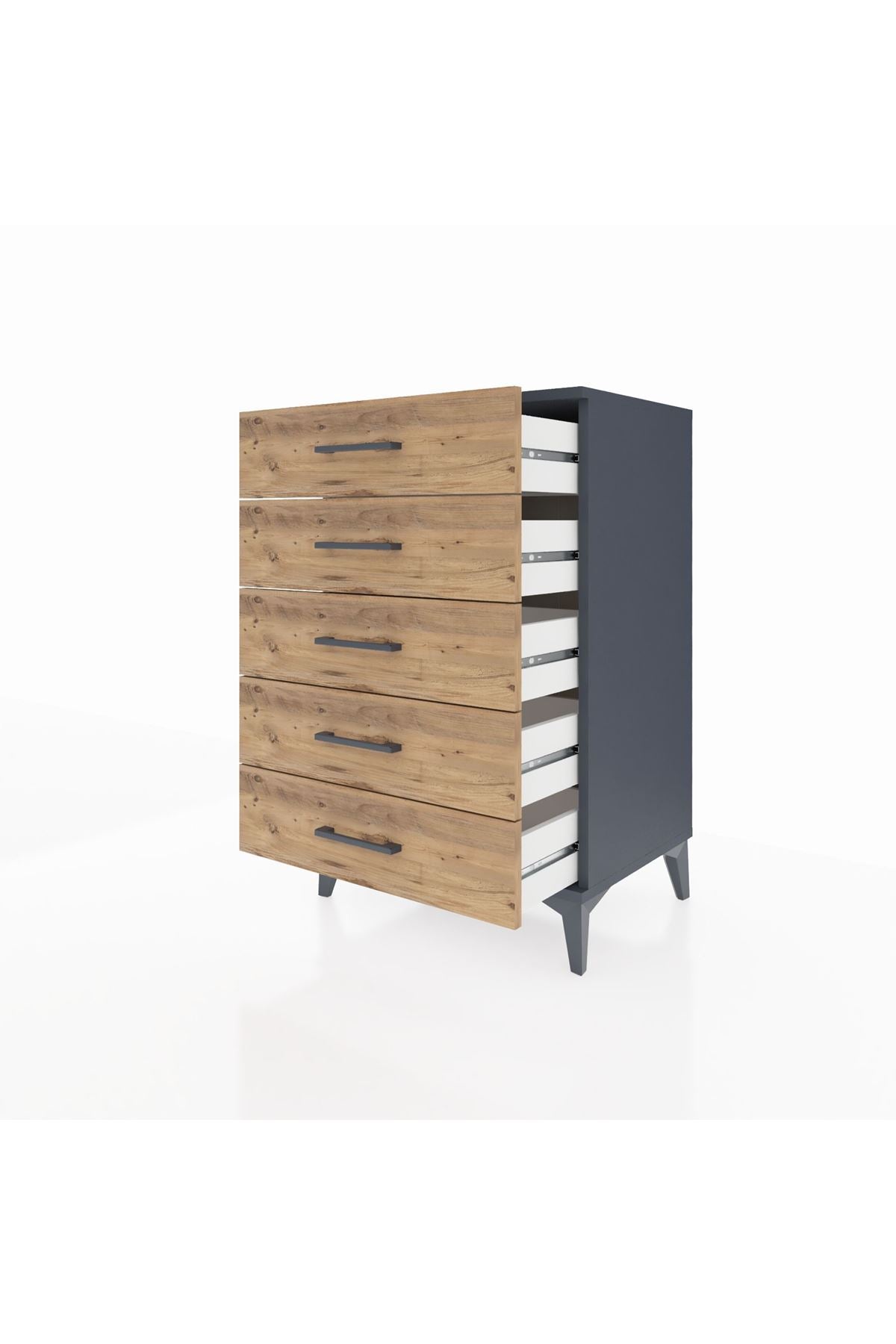 Hyperion Komodin 5 Çekmeceli 60x44x96 Antrasit-Çam