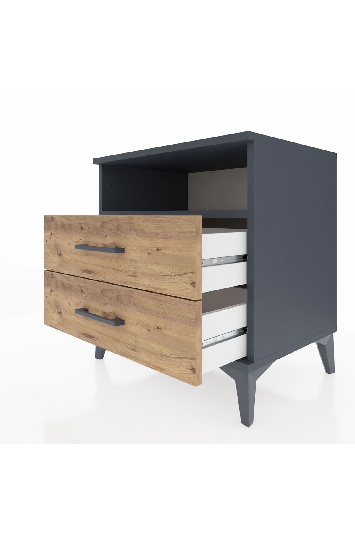Hyperion Komodin Tek Raflı 2 Çekmeceli 60x44x64 Antrasit-Çam