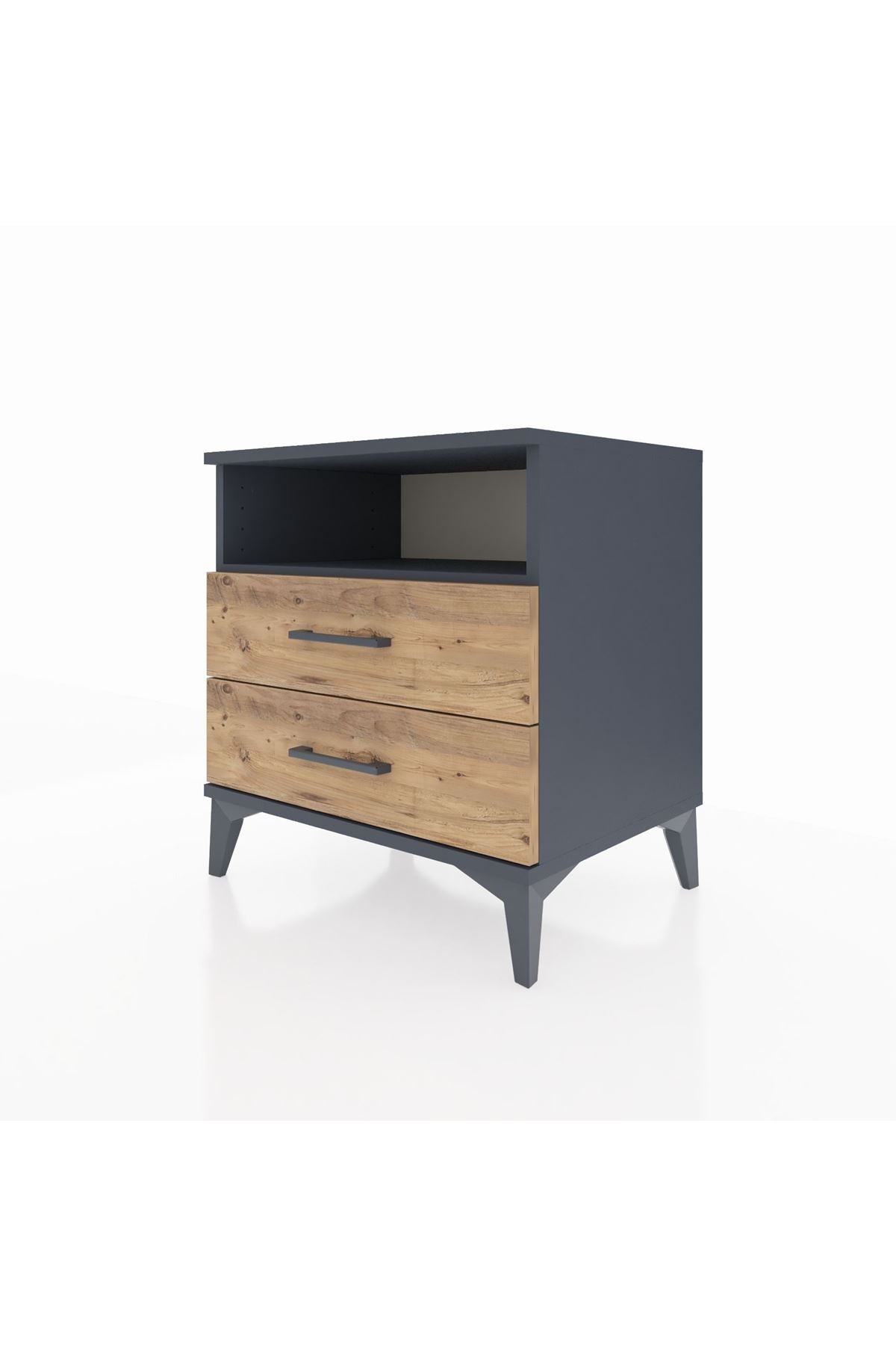 Hyperion Komodin Tek Raflı 2 Çekmeceli 60x44x64 Antrasit-Çam