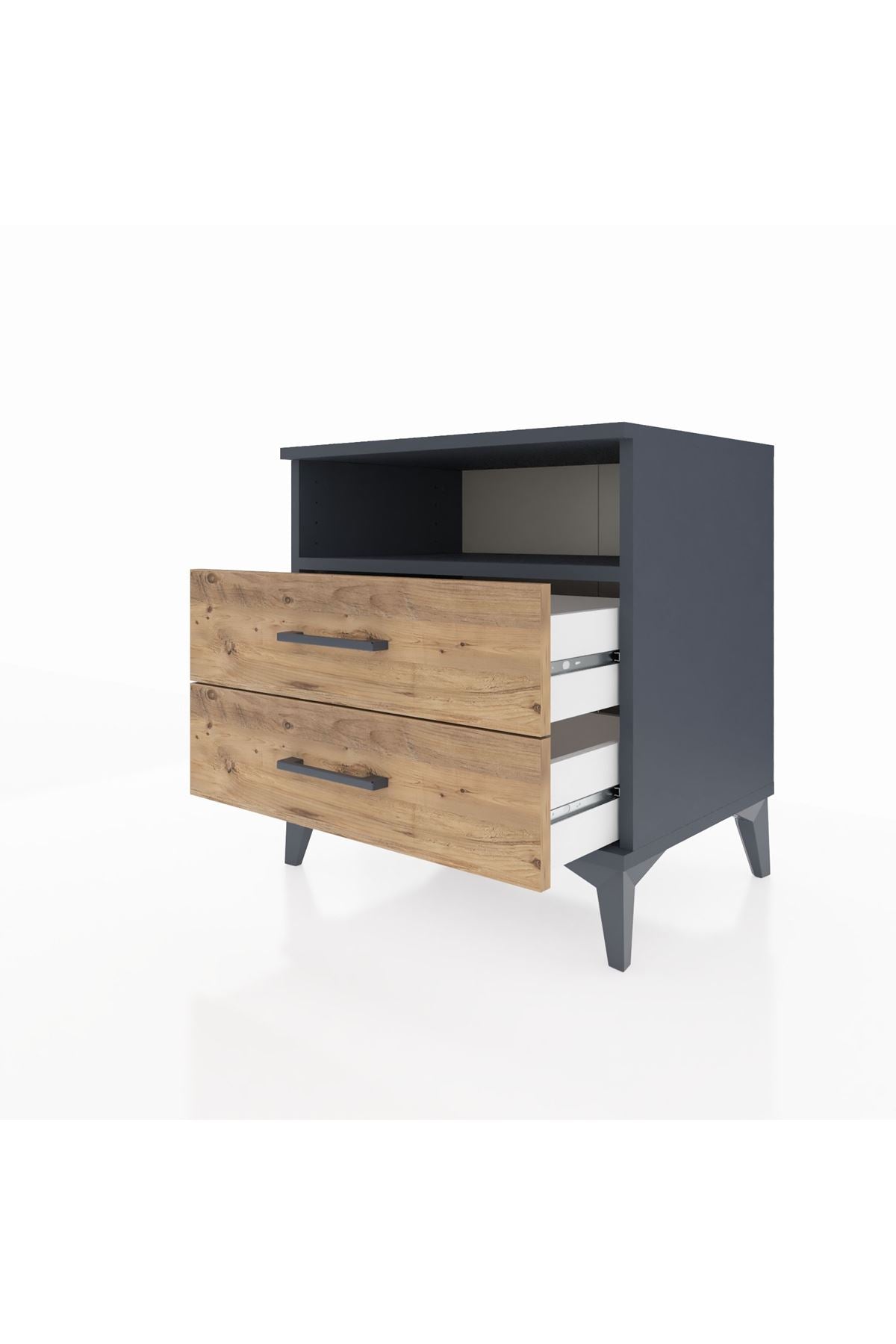 Hyperion Komodin Tek Raflı 2 Çekmeceli 60x44x64 Antrasit-Çam