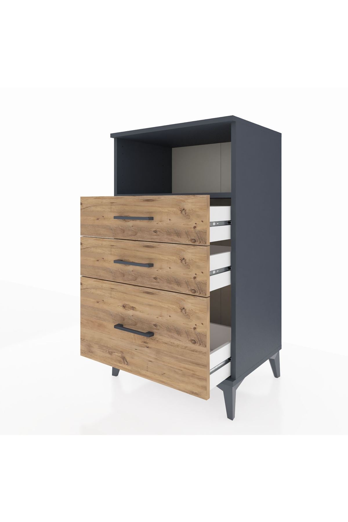 Hyperion Komodin Tek Raflı 3 Çekmeceli 60x44x106 Antrasit-Çam