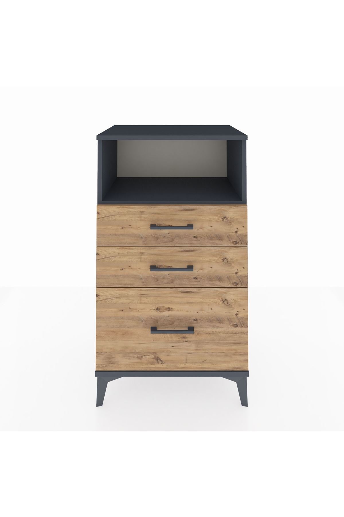 Hyperion Komodin Tek Raflı 3 Çekmeceli 60x44x106 Antrasit-Çam