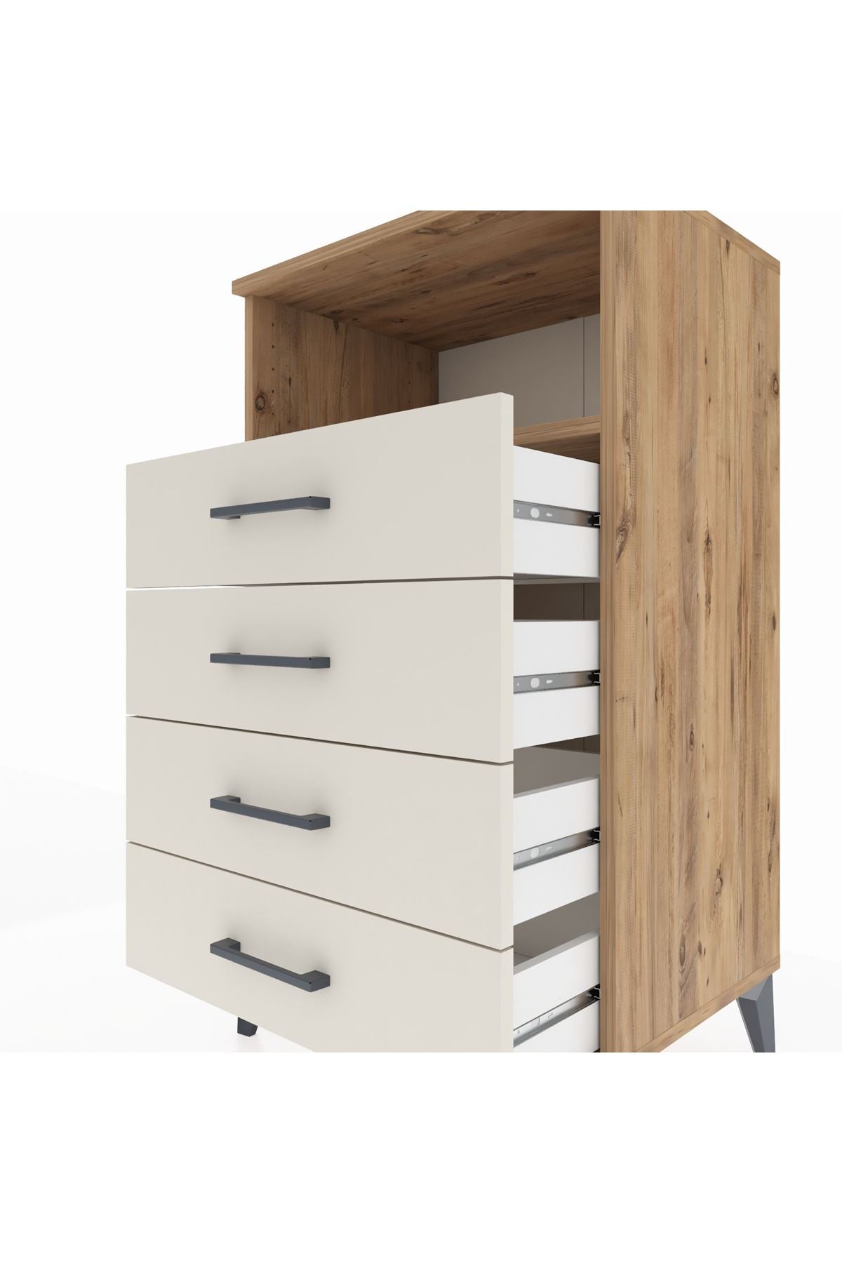 Hyperion Komodin Tek Raflı 4 Çekmeceli 60x44x106 Çam-Aytaşı