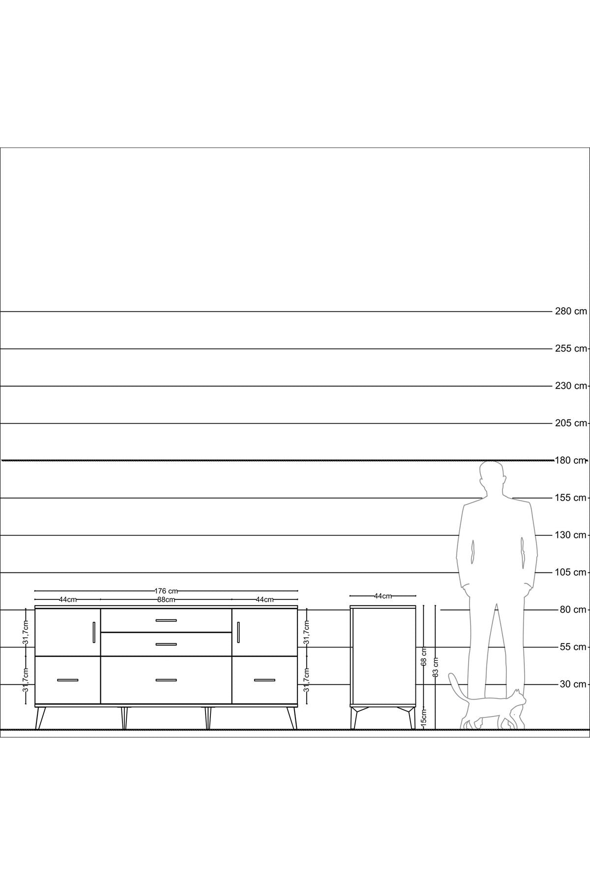 Hyperion Konsol 2 Raflı 5 Çekmeceli 2 Kapaklı 176x44x83 Antrasit-Aytaşı