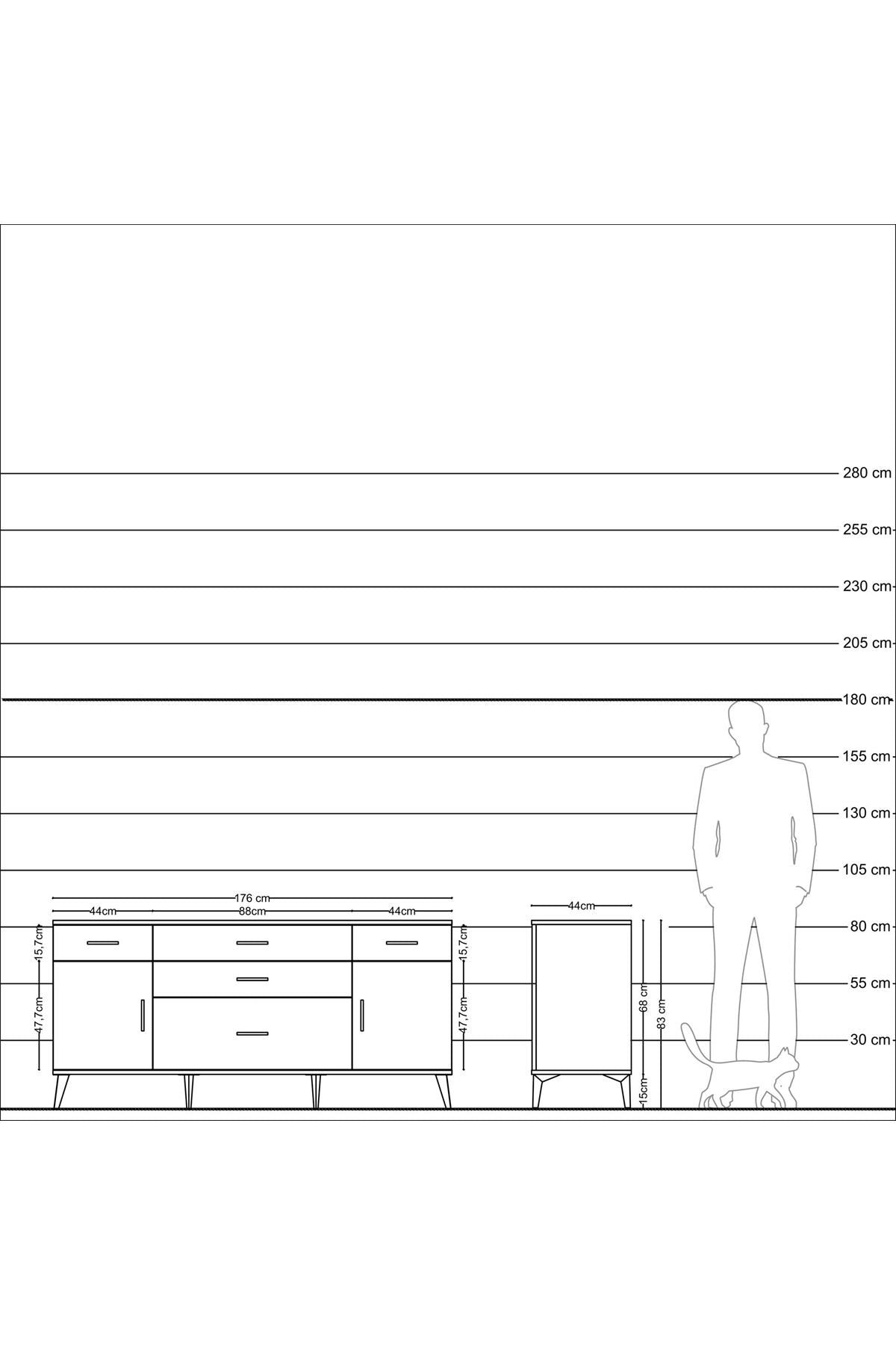 Hyperion Konsol 2 Raflı 5 Çekmeceli 2 Kapaklı 176x44x83 Aytaşı-Aytaşı