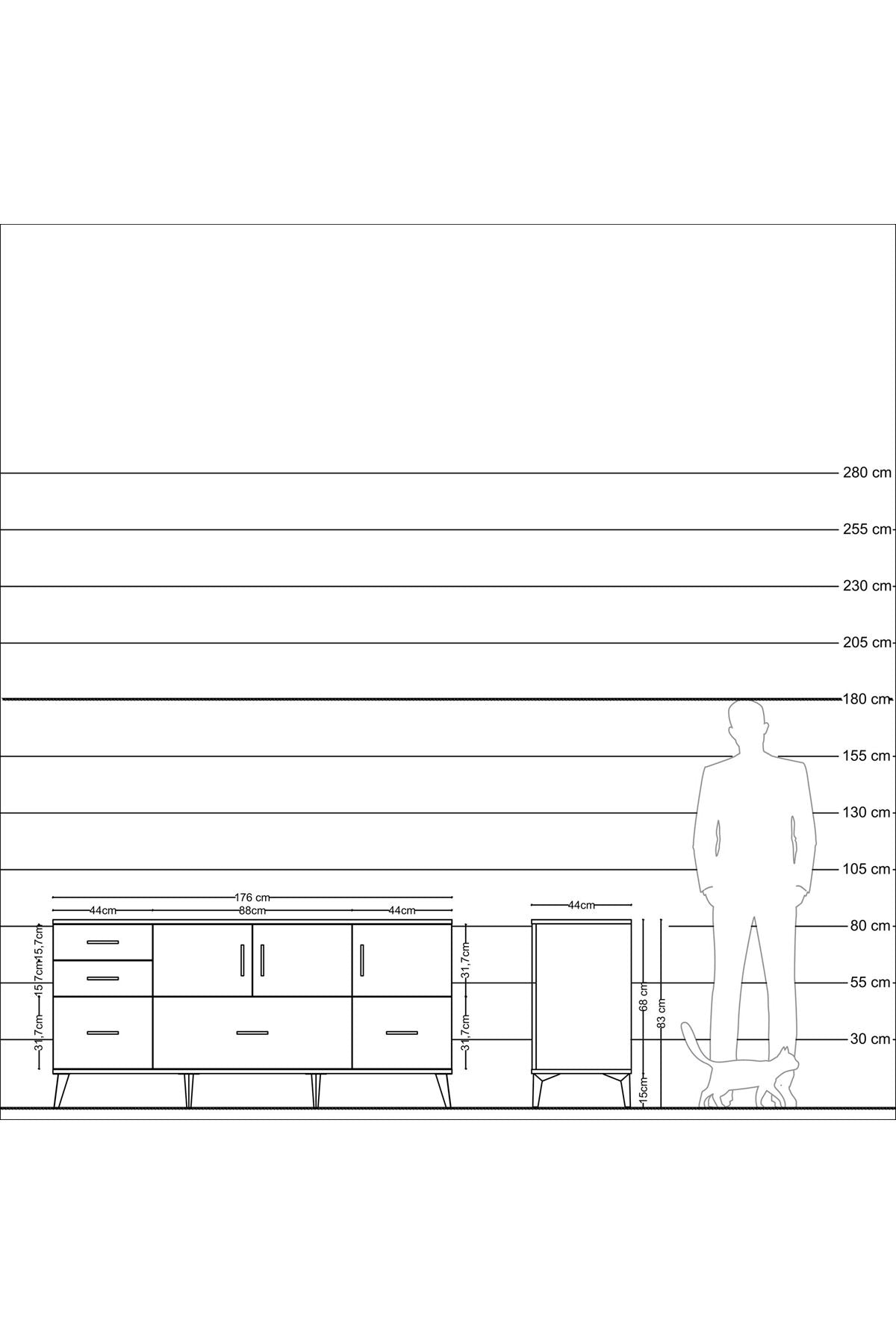 Hyperion Konsol 2 Raflı 5 Çekmeceli 3 Kapaklı 176x44x83 Çam-Antrasit/Aytaşı