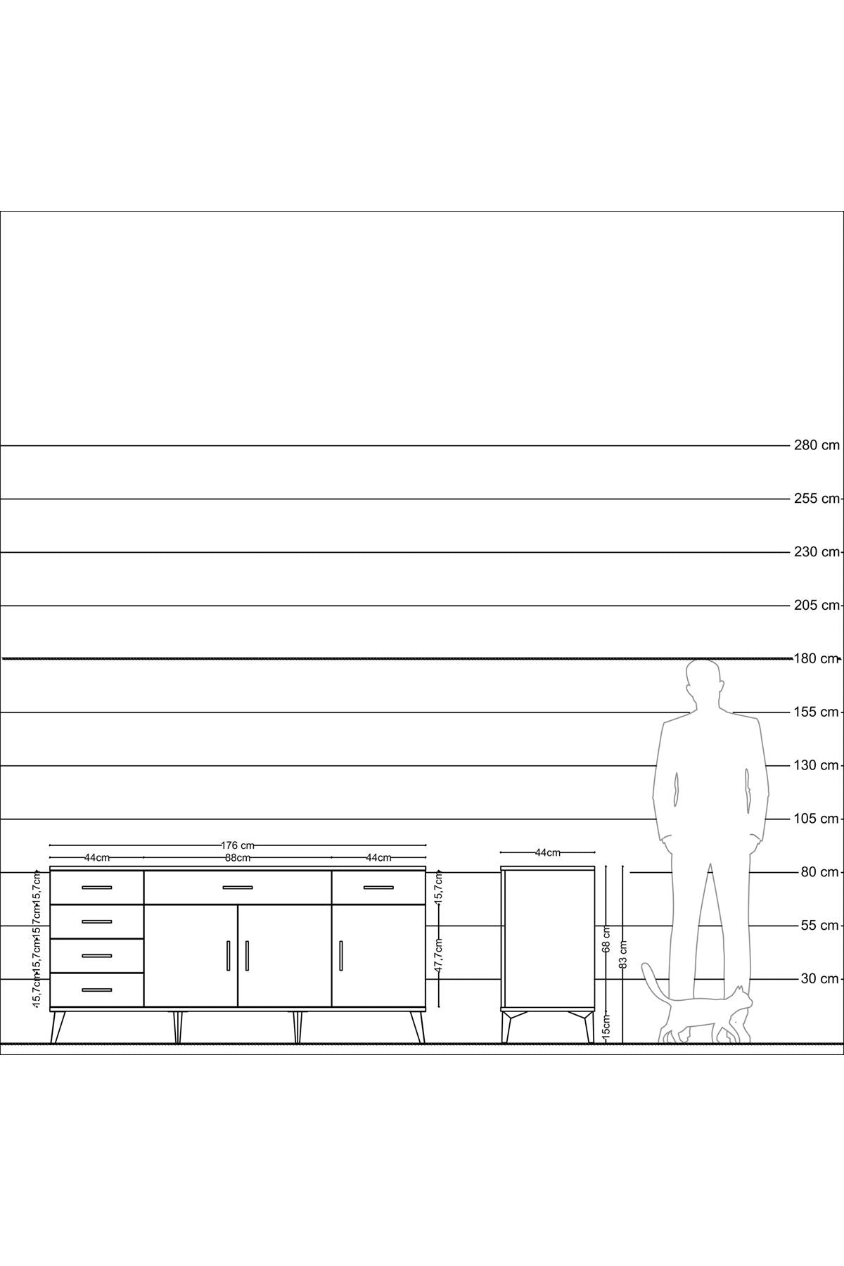 Hyperion Konsol 2 Raflı 6 Çekmeceli 3 Kapaklı 176x44x83 Çam-Antrasit/Aytaşı