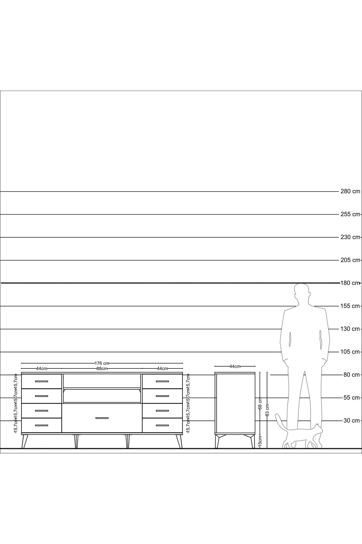 Hyperion Konsol 2 Raflı 9 Çekmeceli  176x44x83 Antrasit-Antrasit