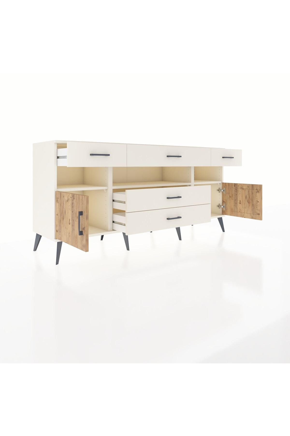 Hyperion Konsol 3 Raflı 5 Çekmeceli 2 Kapaklı 176x44x83 Aytaşı-Çam/Aytaşı