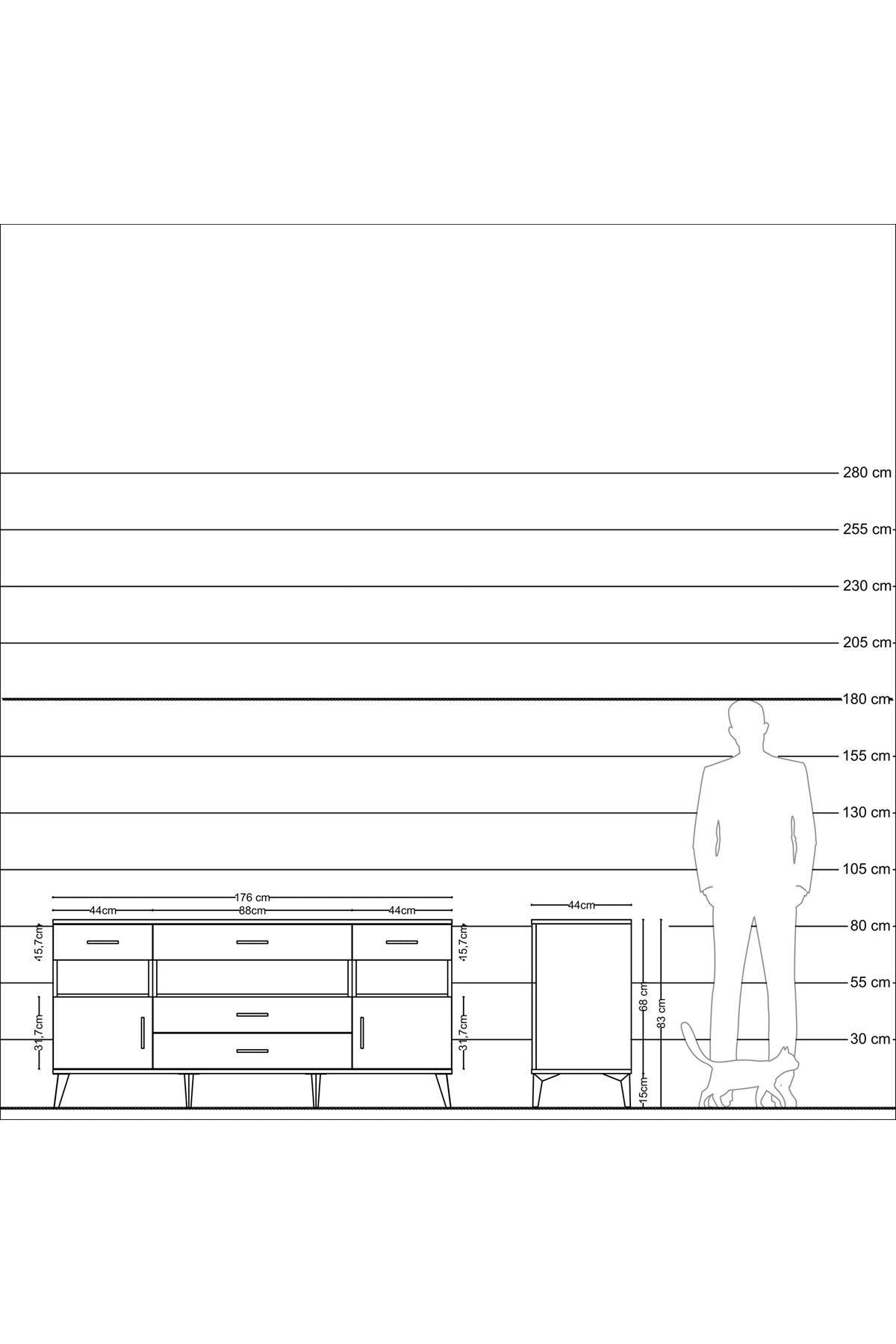Hyperion Konsol 3 Raflı 5 Çekmeceli 2 Kapaklı 176x44x83 Aytaşı-Çam/Aytaşı