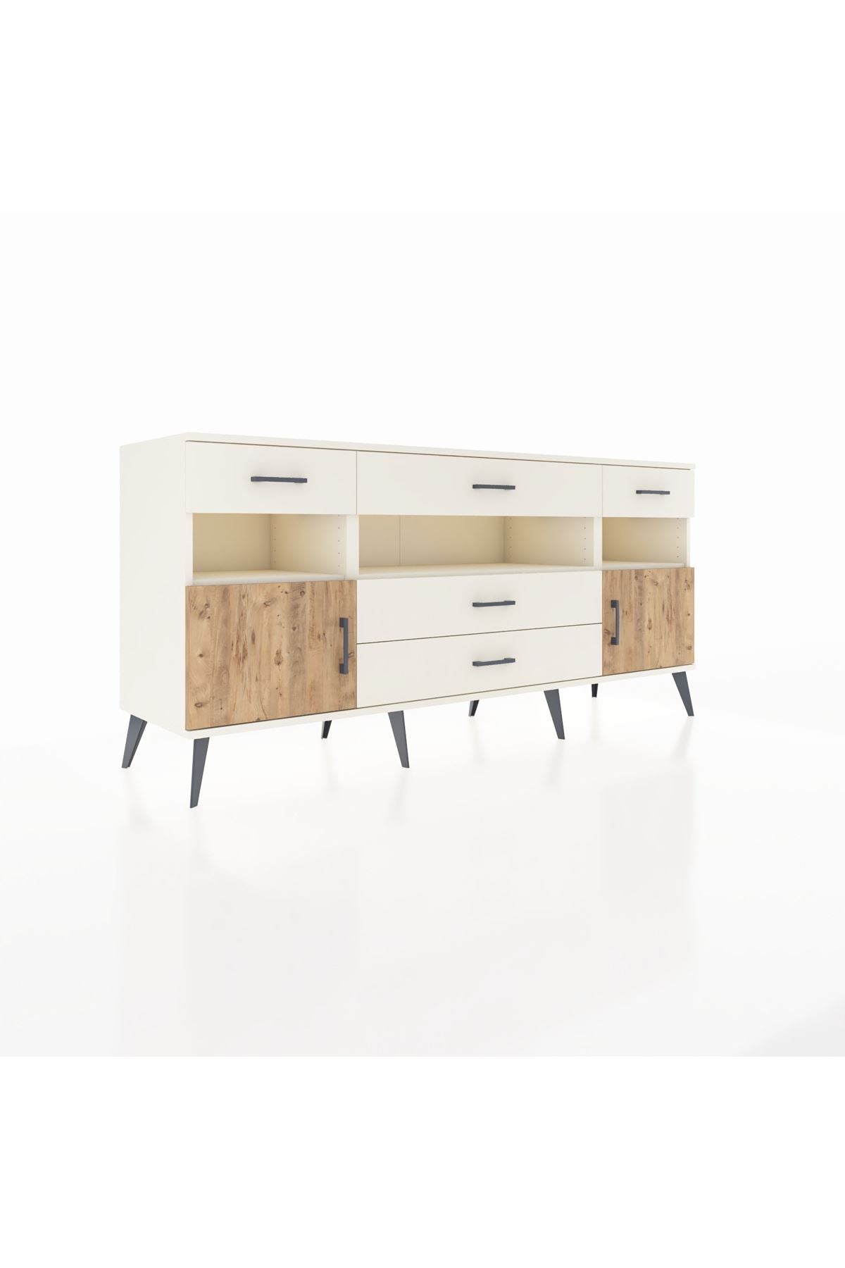 Hyperion Konsol 3 Raflı 5 Çekmeceli 2 Kapaklı 176x44x83 Aytaşı-Çam/Aytaşı