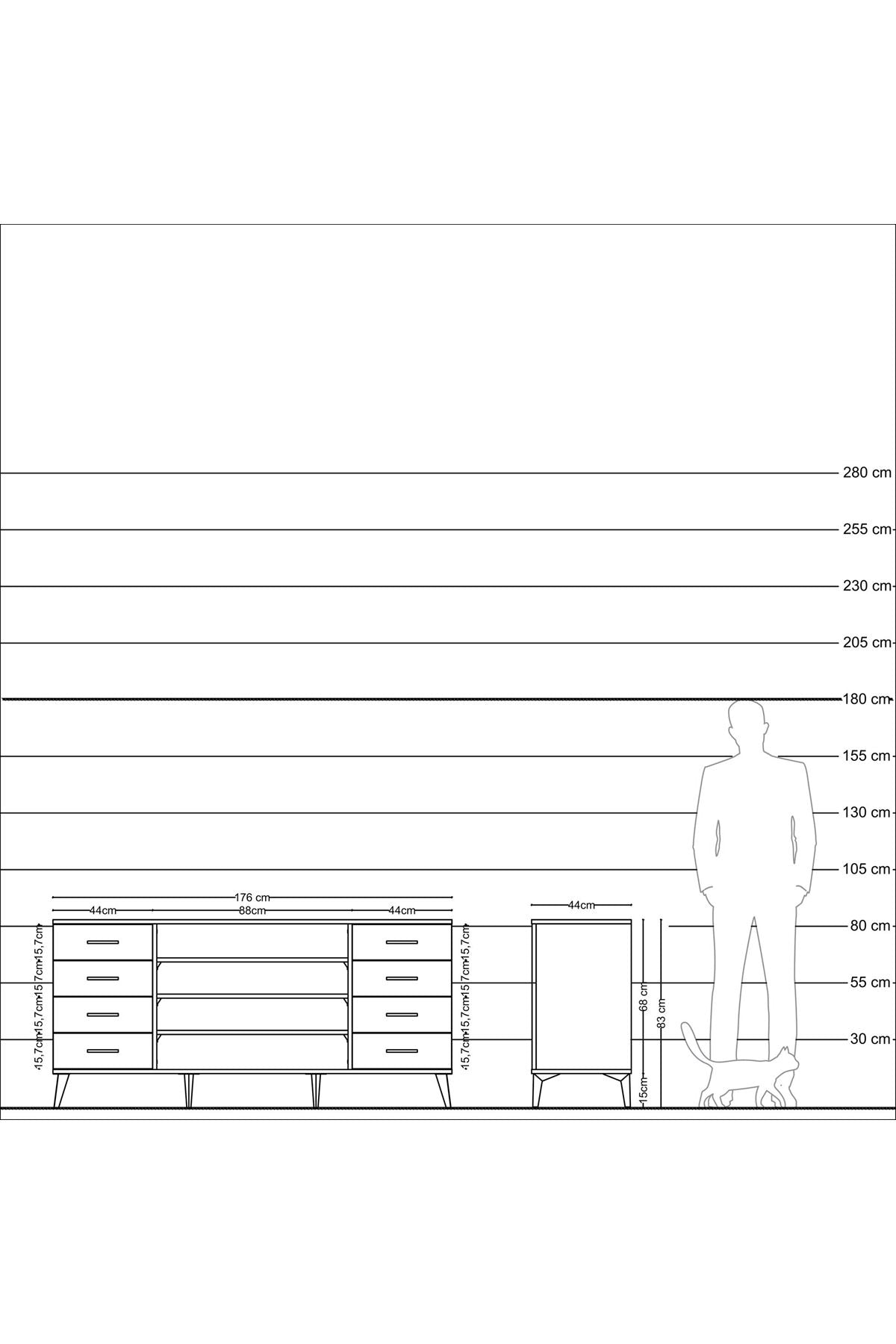 Hyperion Konsol 3 Raflı 8 Çekmeceli  176x44x83 Aytaşı-Çam/Antrasit