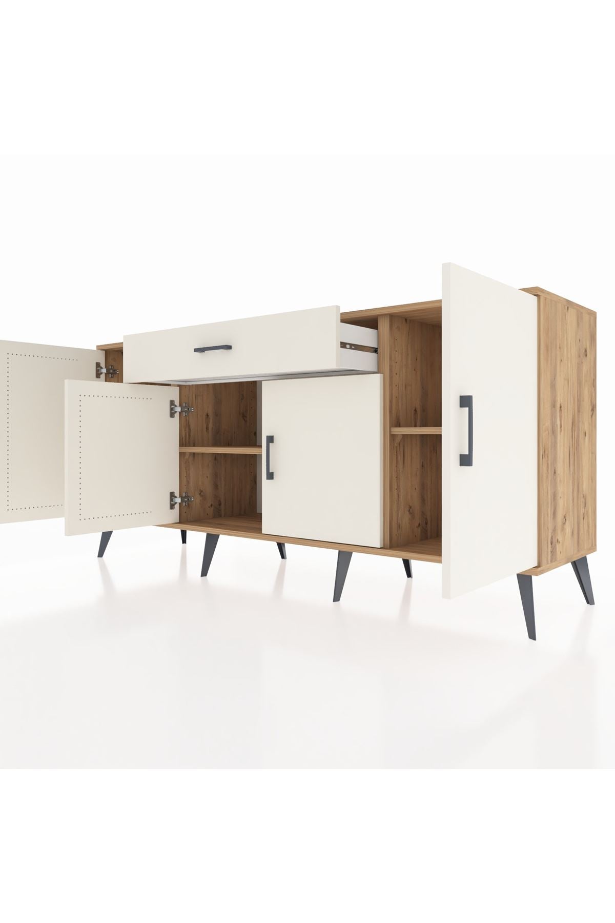 Hyperion Konsol 3 Raflı Tek Çekmeceli 4 Kapaklı 176x44x83 Çam-Aytaşı