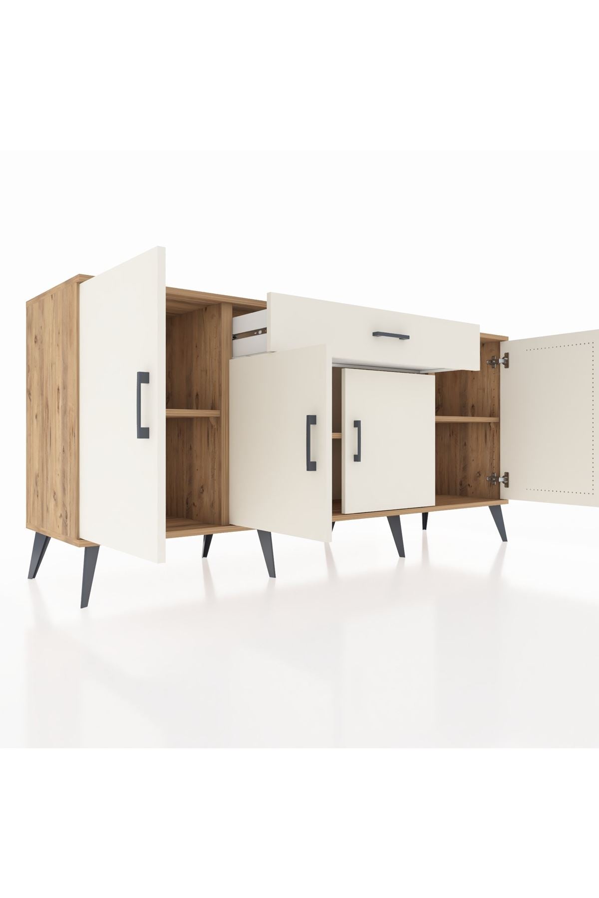 Hyperion Konsol 3 Raflı Tek Çekmeceli 4 Kapaklı 176x44x83 Çam-Aytaşı