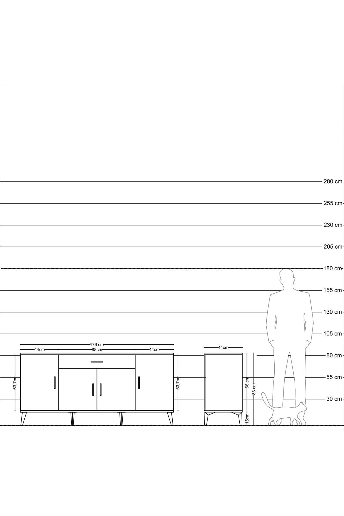 Hyperion Konsol 3 Raflı Tek Çekmeceli 4 Kapaklı 176x44x83 Çam-Aytaşı