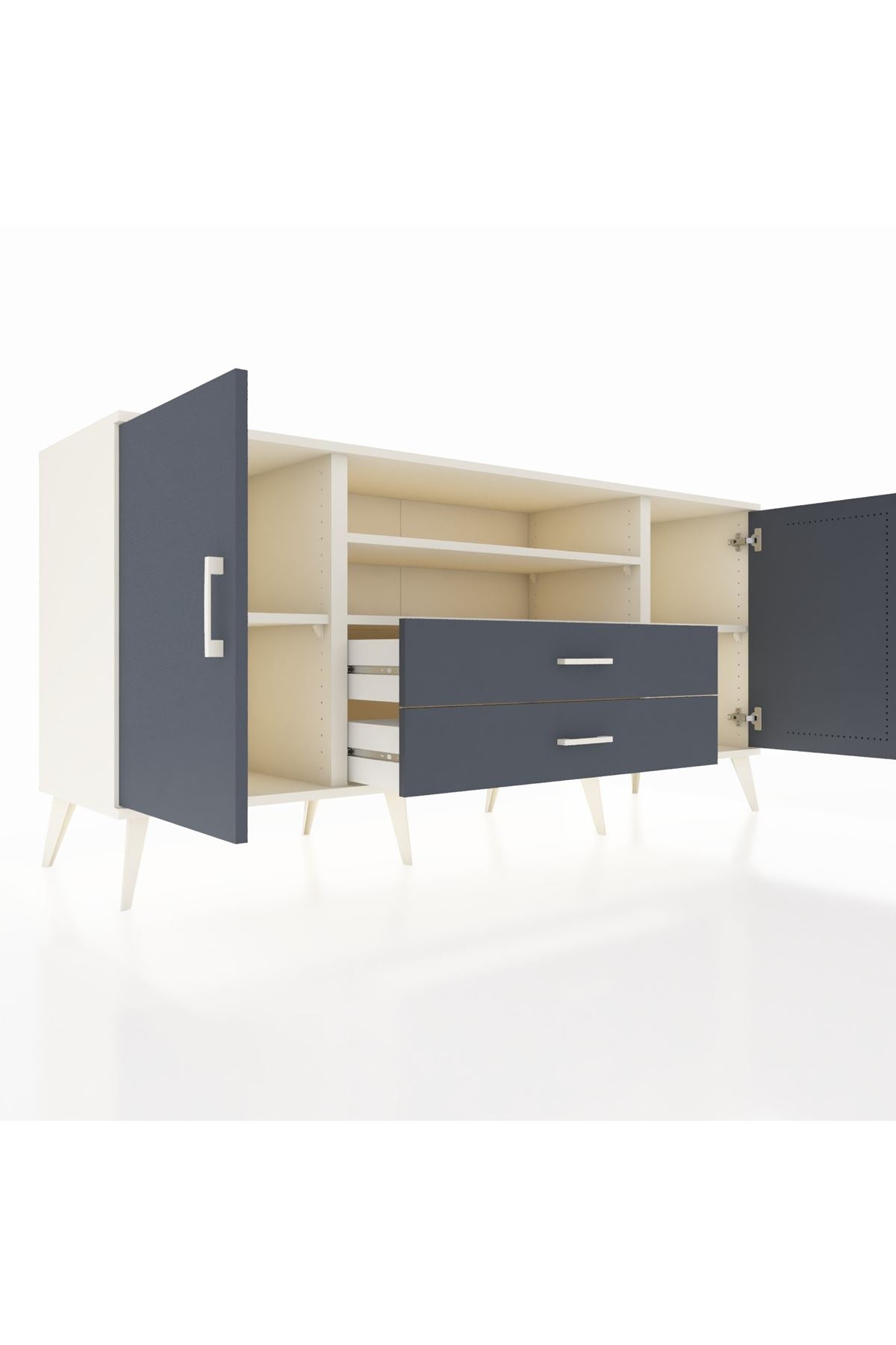 Hyperion Konsol 4 Raflı 2 Çekmeceli 2 Kapaklı 176x44x83 Aytaşı-Antrasit
