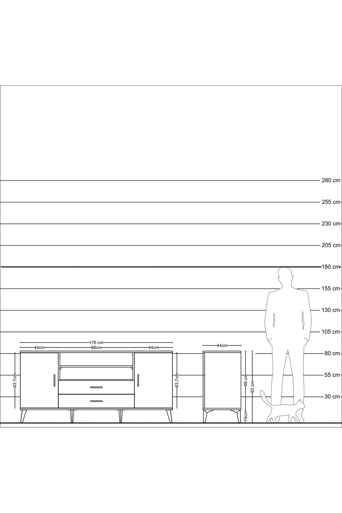 Hyperion Konsol 4 Raflı 2 Çekmeceli 2 Kapaklı 176x44x83 Aytaşı-Antrasit