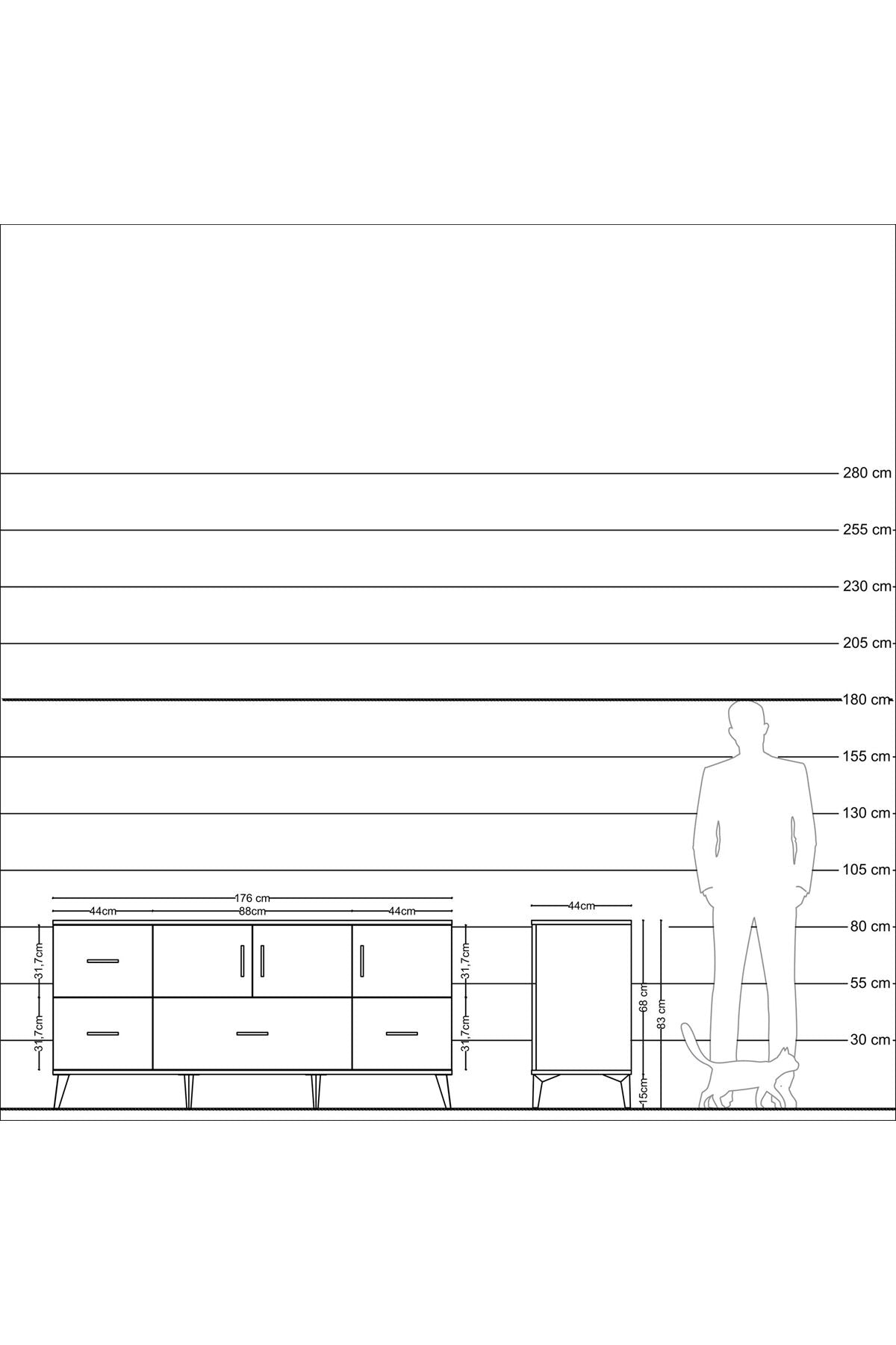 Hyperion Konsol 4 Raflı 4 Çekmeceli 3 Kapaklı 176x44x83 Aytaşı-Antrasit