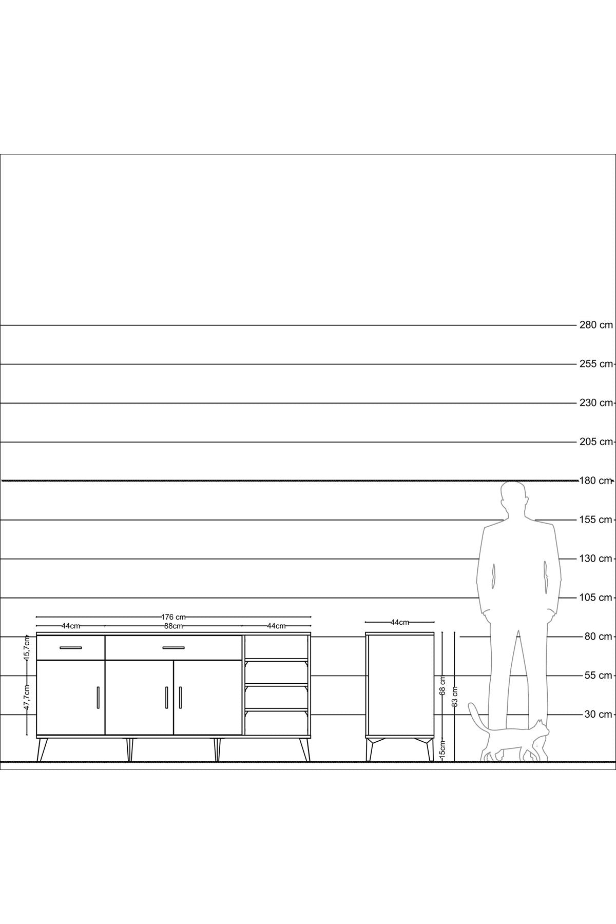 Hyperion Konsol 5 Raflı 2 Çekmeceli 3 Kapaklı 176x44x83 Aytaşı-Aytaşı/Çam