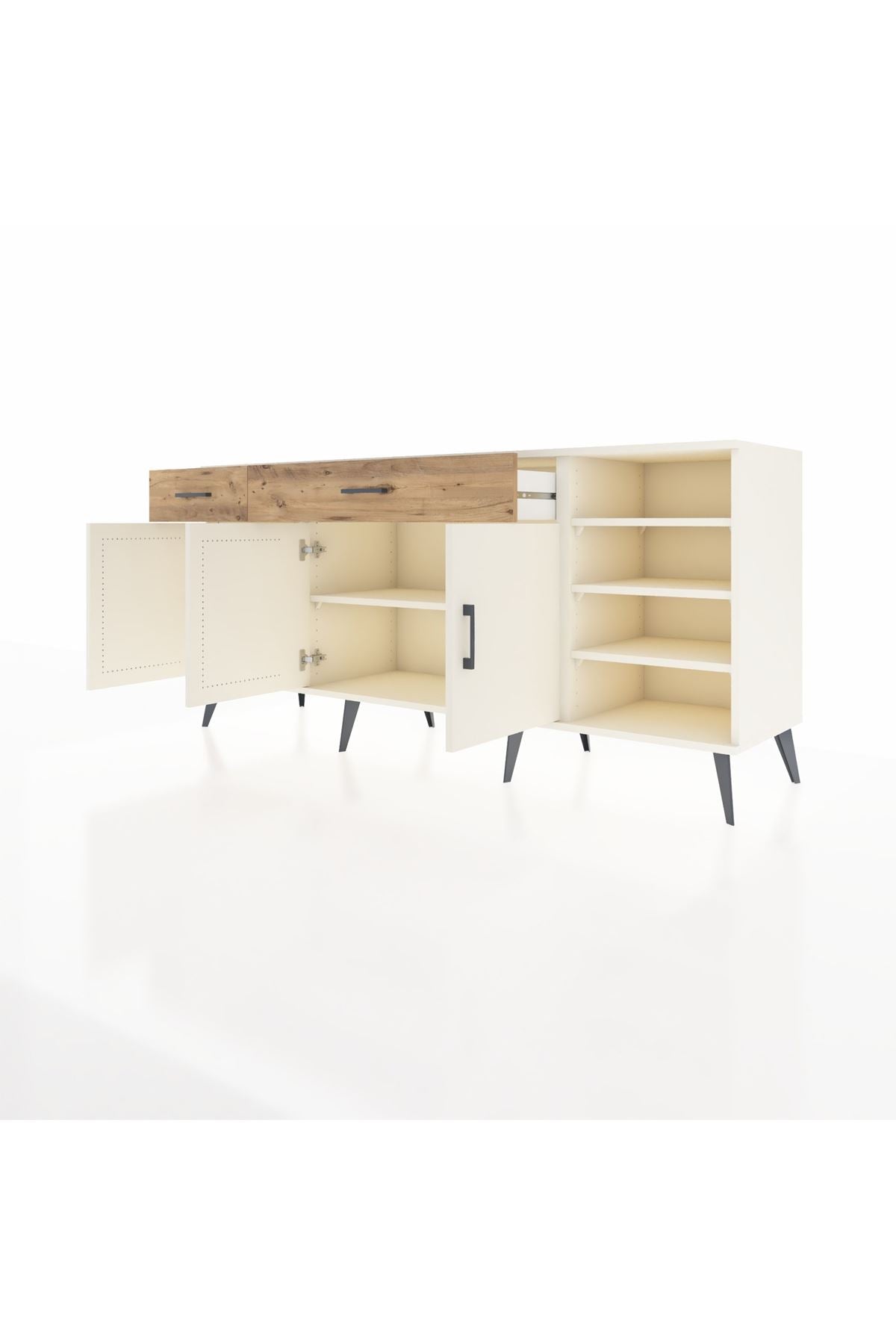 Hyperion Konsol 5 Raflı 2 Çekmeceli 3 Kapaklı 176x44x83 Aytaşı-Aytaşı/Çam