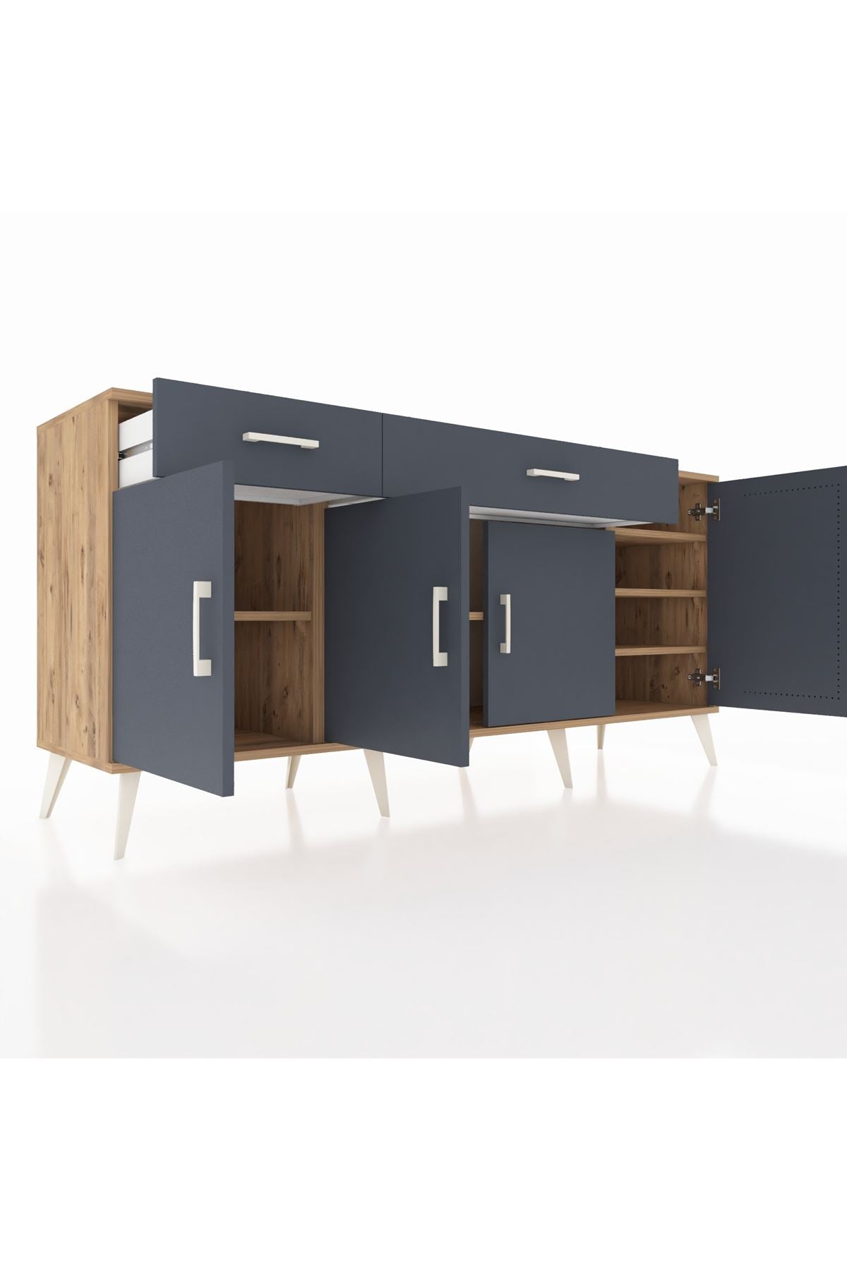 Hyperion Konsol 5 Raflı 2 Çekmeceli 4 Kapaklı 176x44x83 Çam-Antrasit