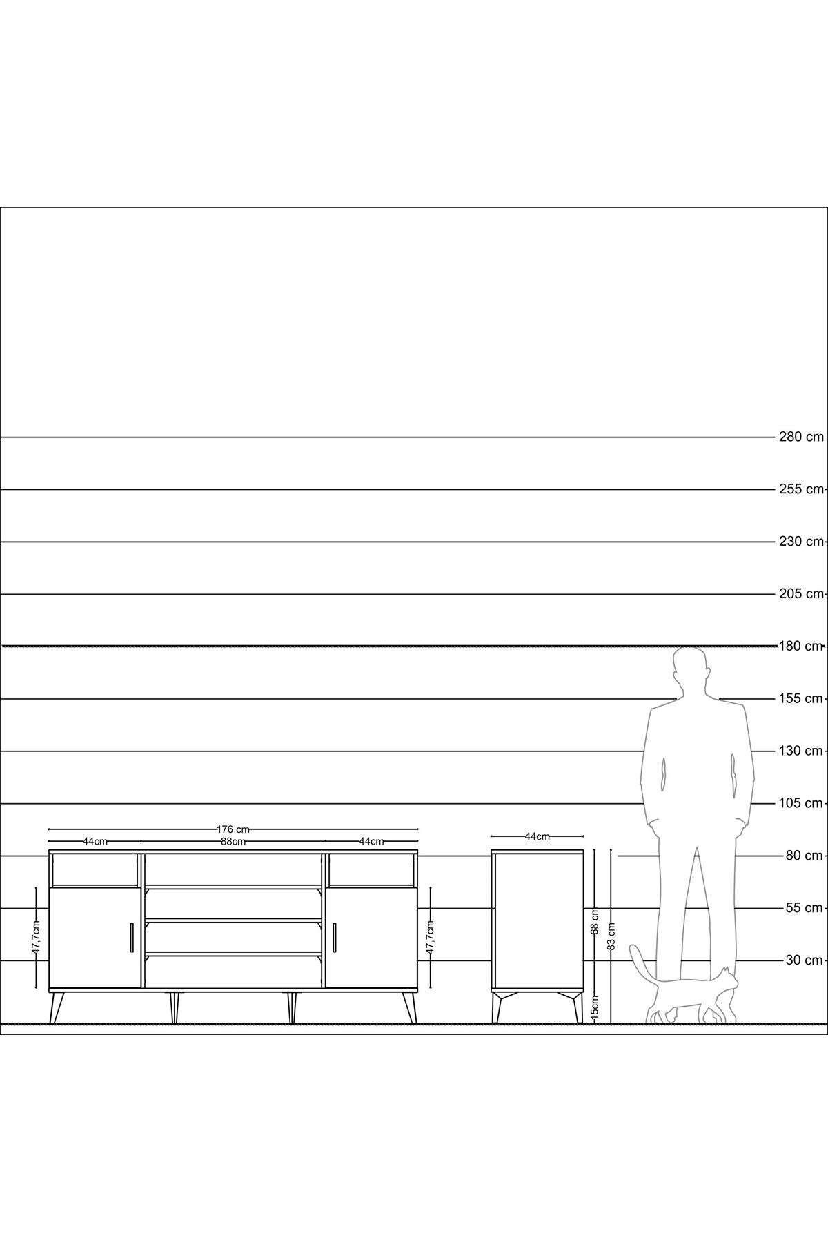 Hyperion Konsol 5 Raflı 2 Kapaklı 176x44x83 Çam-Antrasit/Çam
