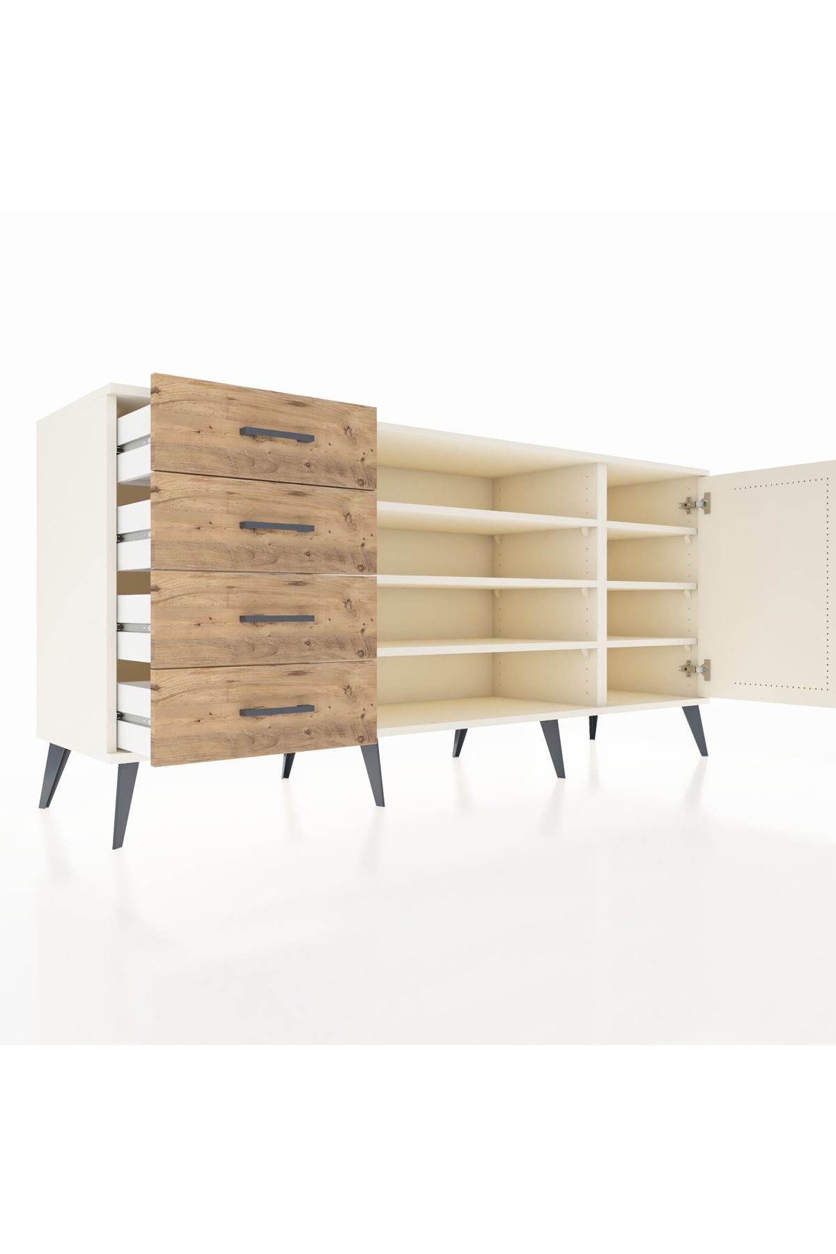 Hyperion Konsol 6 Raflı 4 Çekmeceli Tek Kapaklı  176x44x83 Aytaşı-Aytaşı/Çam