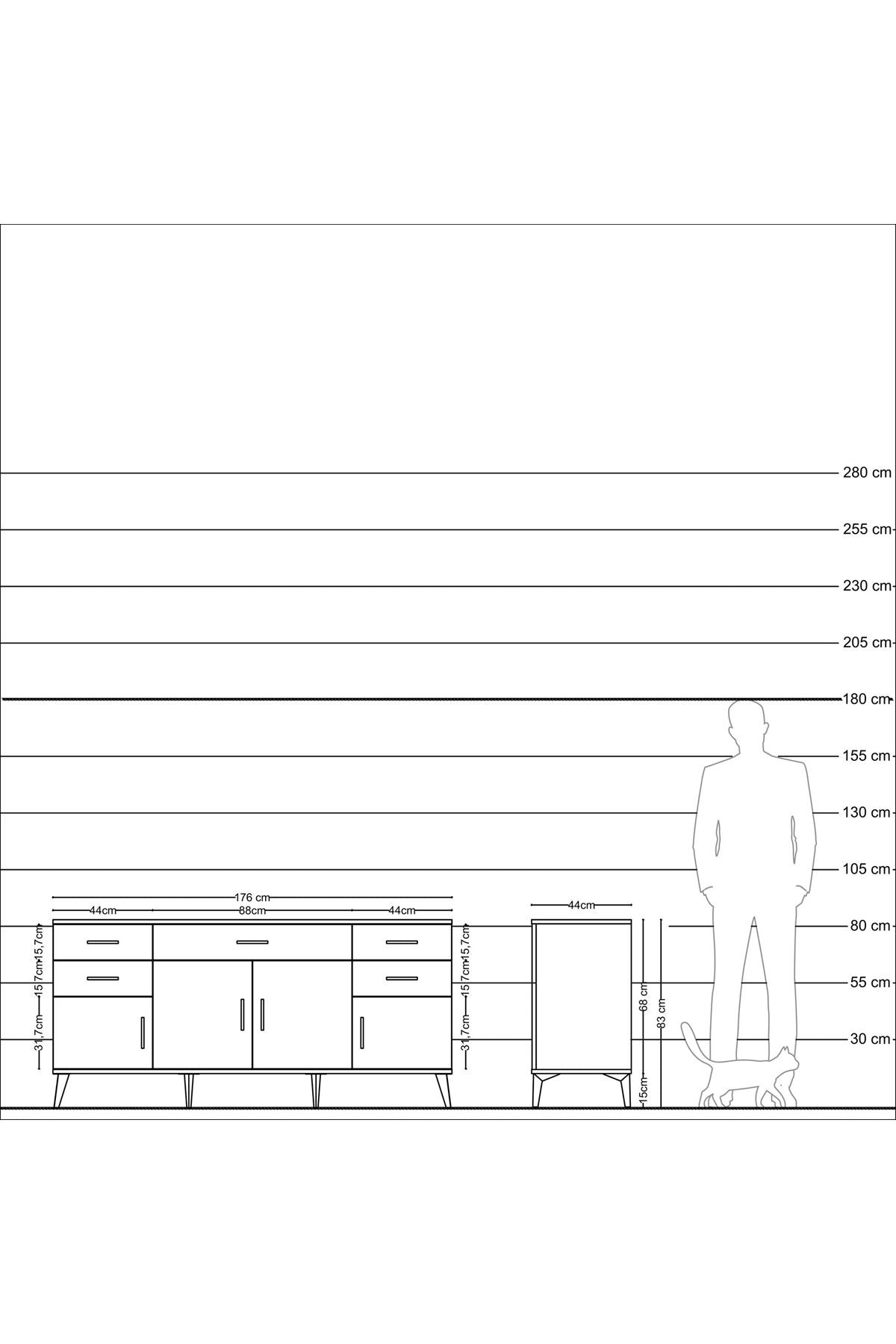 Hyperion Konsol Tek Raflı 5 Çekmeceli 4 Kapaklı 176x44x83 Aytaşı-Aytaşı