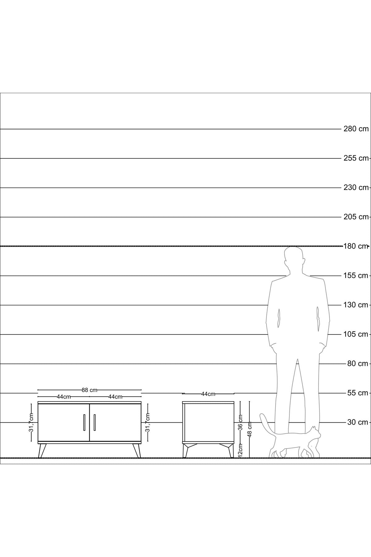 Hyperion Şifonyer 2 Raflı 2 Kapaklı 88x44x48 Çam-Aytaşı/Antrasit