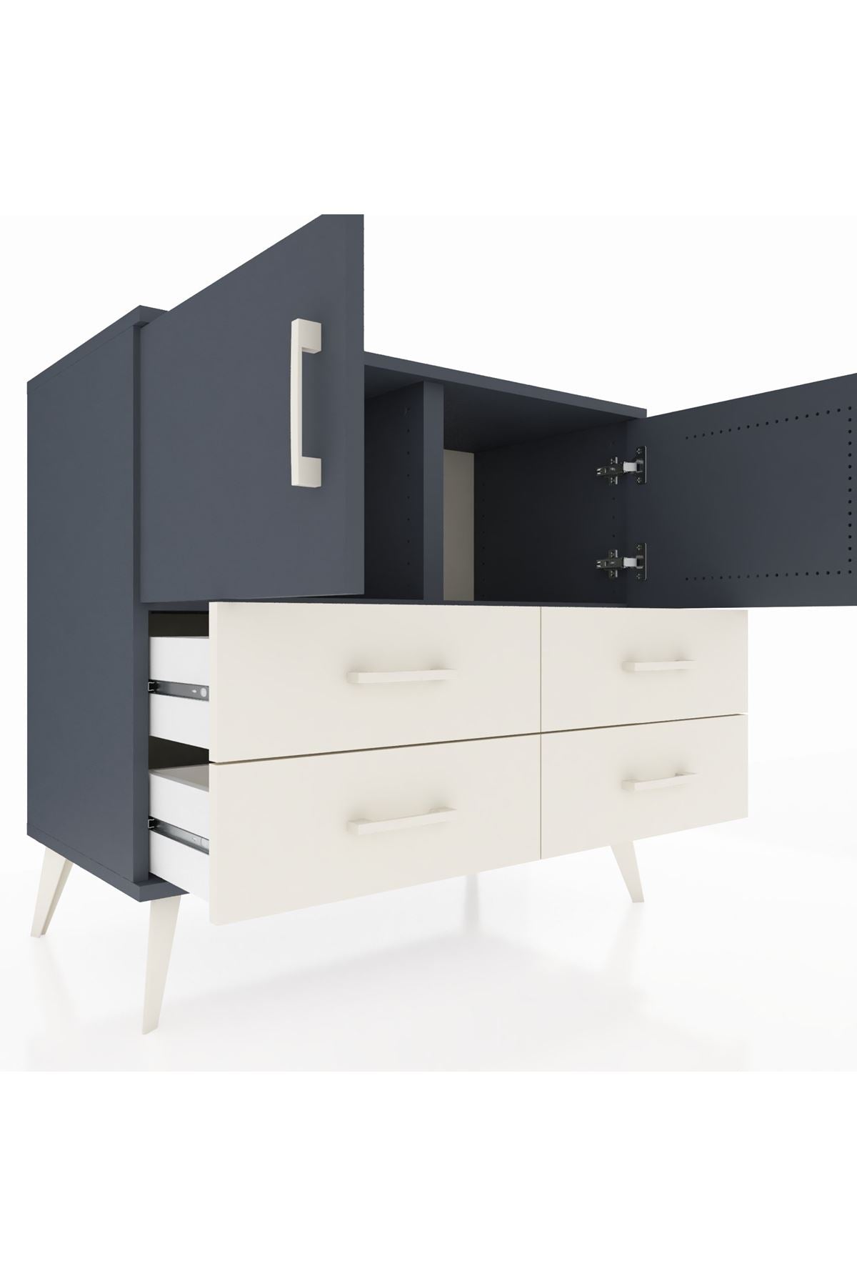 Hyperion Şifonyer 2 Raflı 4 Çekmeceli 2 Kapaklı 88x44x80 Antrasit-Antrasit/Aytaşı