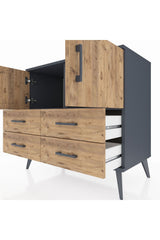 Hyperion Şifonyer 2 Raflı 4 Çekmeceli 2 Kapaklı 88x44x80 Antrasit-Çam
