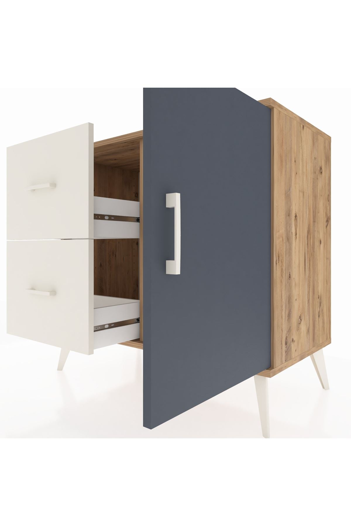 Hyperion Şifonyer Tek Raflı 2 Çekmeceli Tek Kapaklı  88x44x80 Çam-Antrasit/Aytaşı