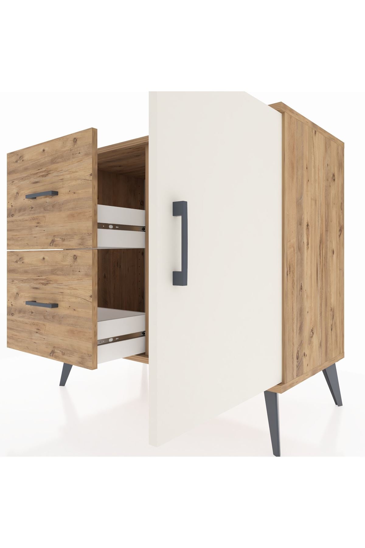 Hyperion Şifonyer Tek Raflı 2 Çekmeceli Tek Kapaklı  88x44x80 Çam-Aytaşı/Çam