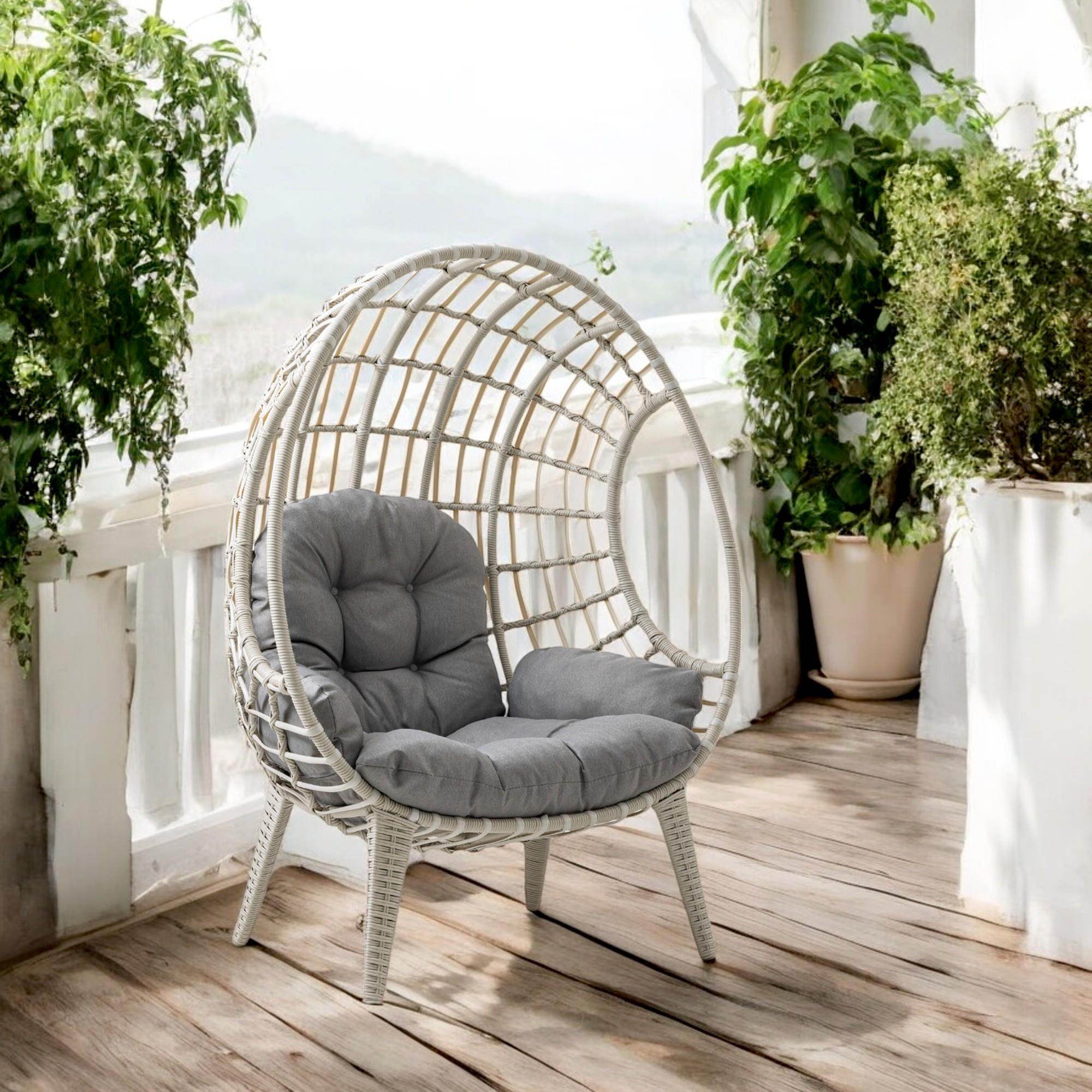Egg Chair Tekli Rattan Bahçe Koluğu | Rehome Minderli Oval Lounge