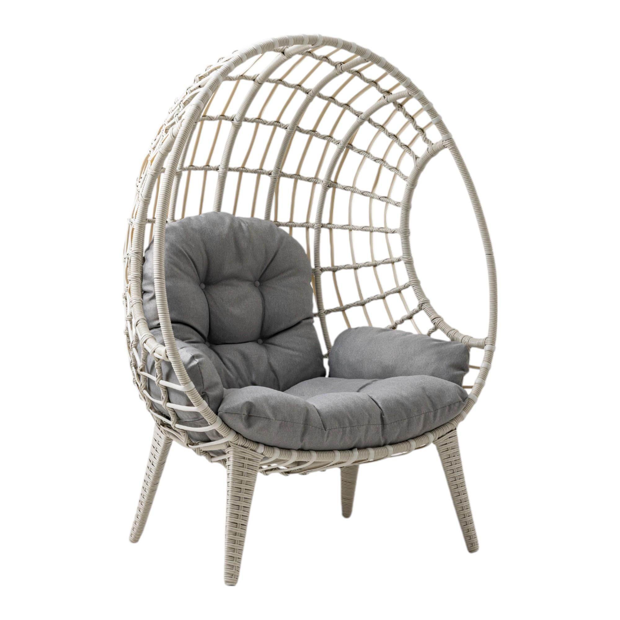 Egg Chair Tekli Rattan Bahçe Koluğu | Rehome Minderli Oval Lounge