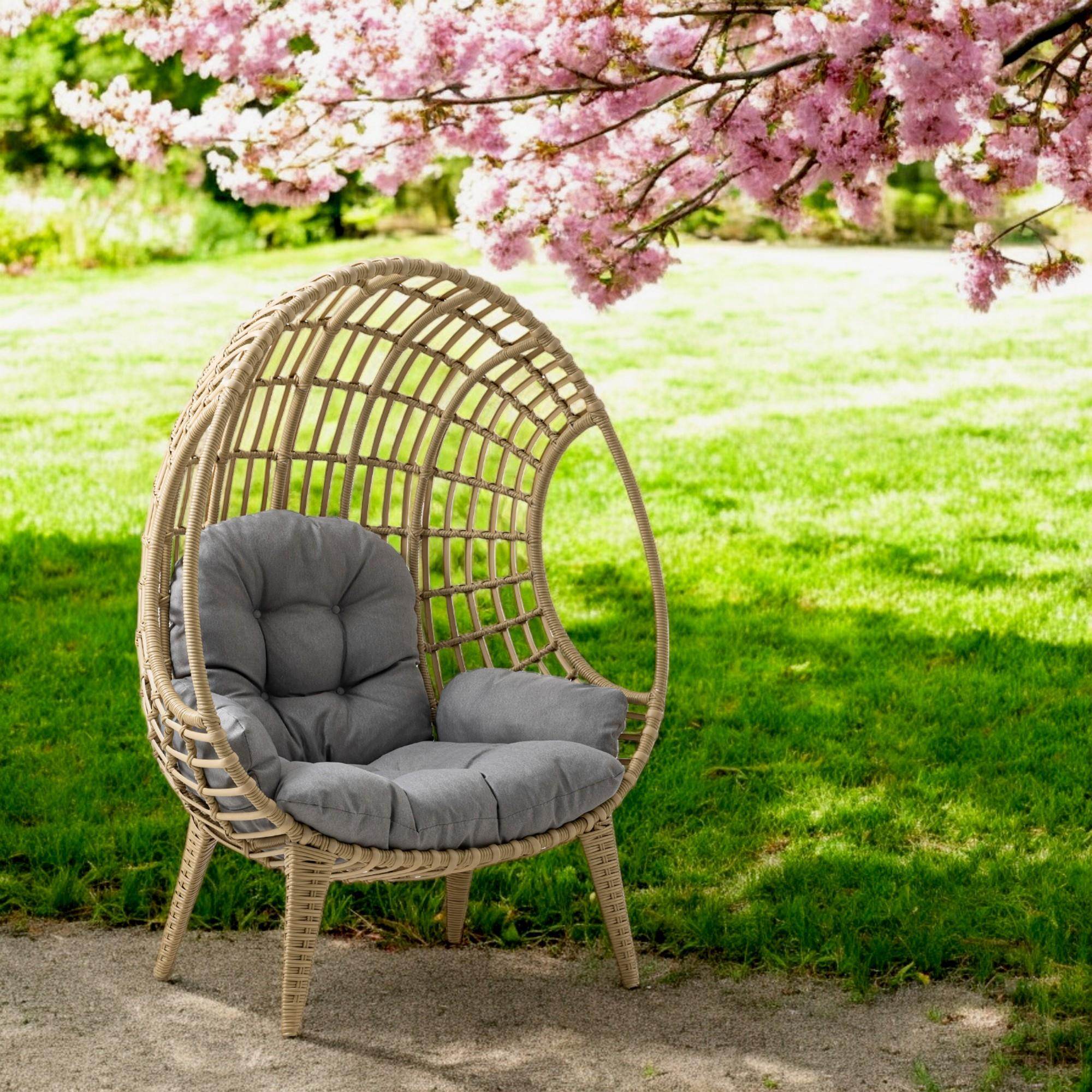 Egg Chair Tekli Rattan Bahçe Koluğu | Rehome Minderli Oval Lounge