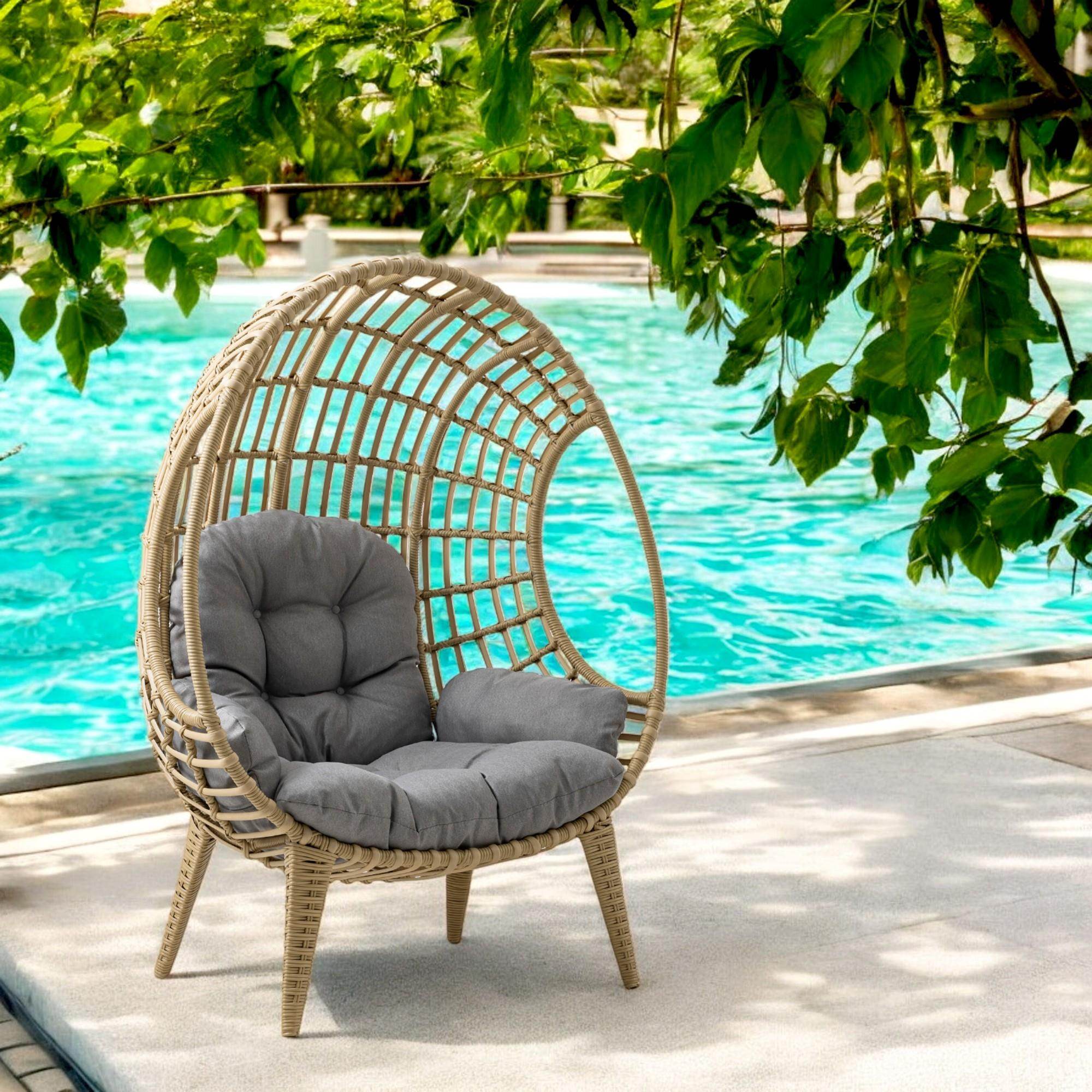 Egg Chair Tekli Rattan Bahçe Koluğu | Rehome Minderli Oval Lounge
