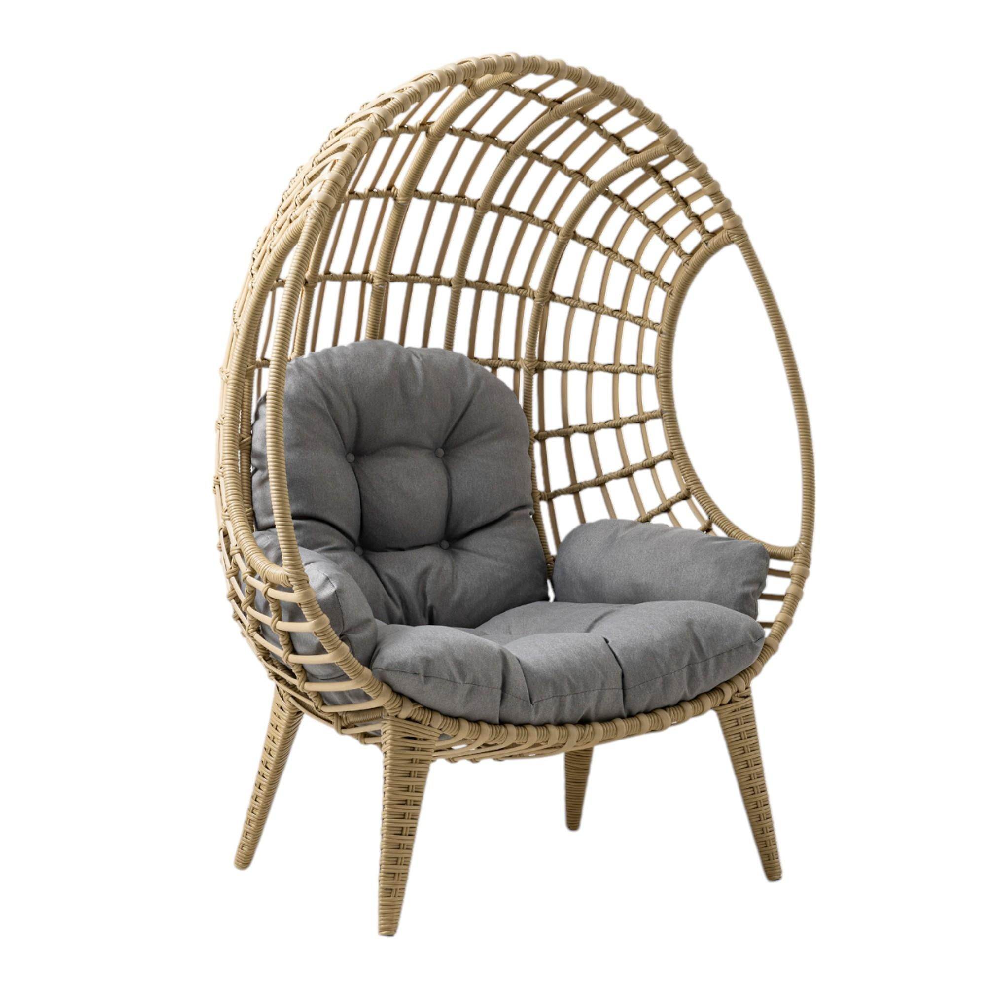 Egg Chair Tekli Rattan Bahçe Koluğu | Rehome Minderli Oval Lounge