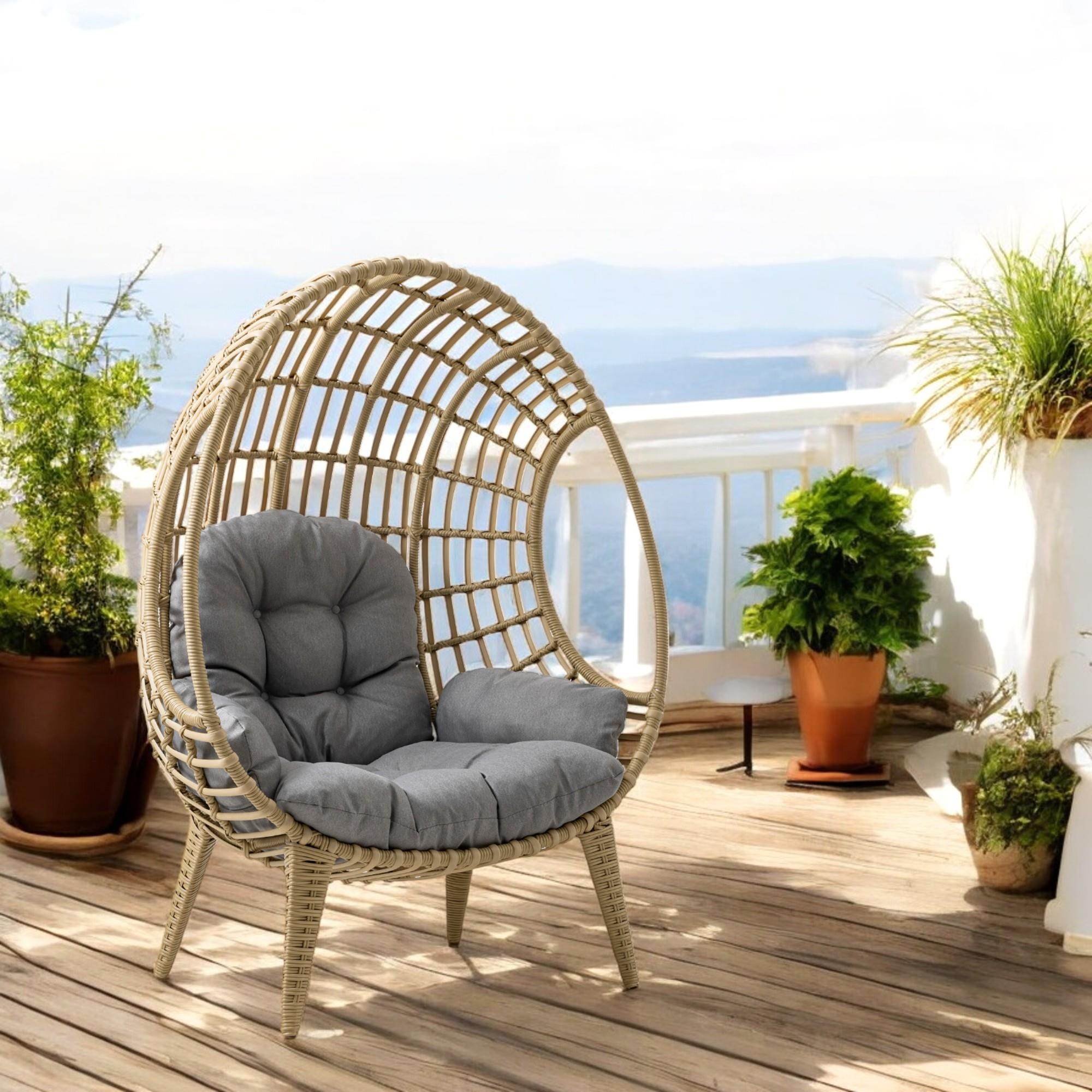 Egg Chair Tekli Rattan Bahçe Koluğu | Rehome Minderli Oval Lounge